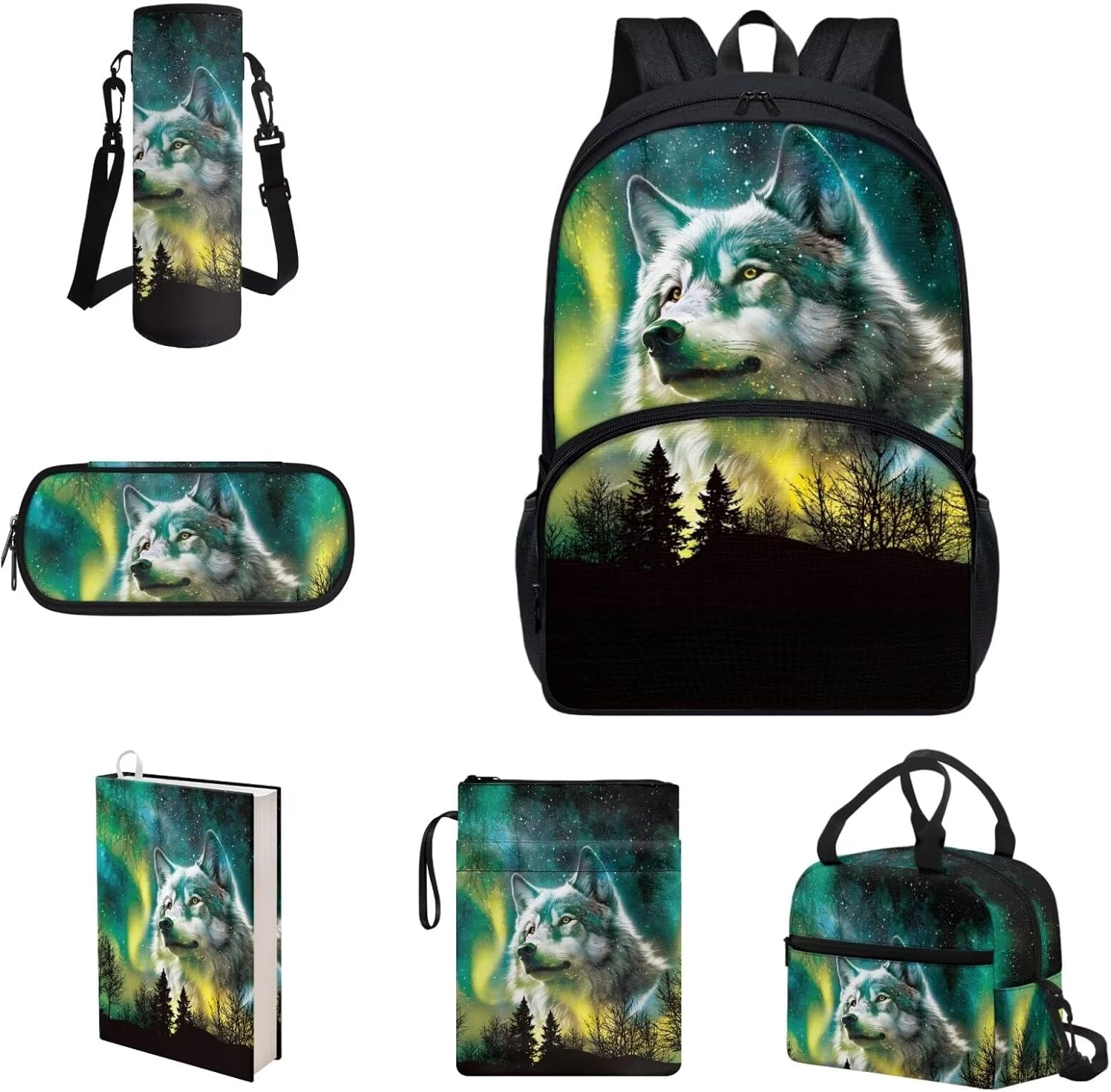 COEQINE Kawaii Axolotl Moon Backpack Set for Kids Girls Toddler Kidergarten Lunch Box Kids Bookbag With Large Pencil Case And Insulation Water Bottle Case Strap Elastic Book Sleeves 6 Pcs - Image 17