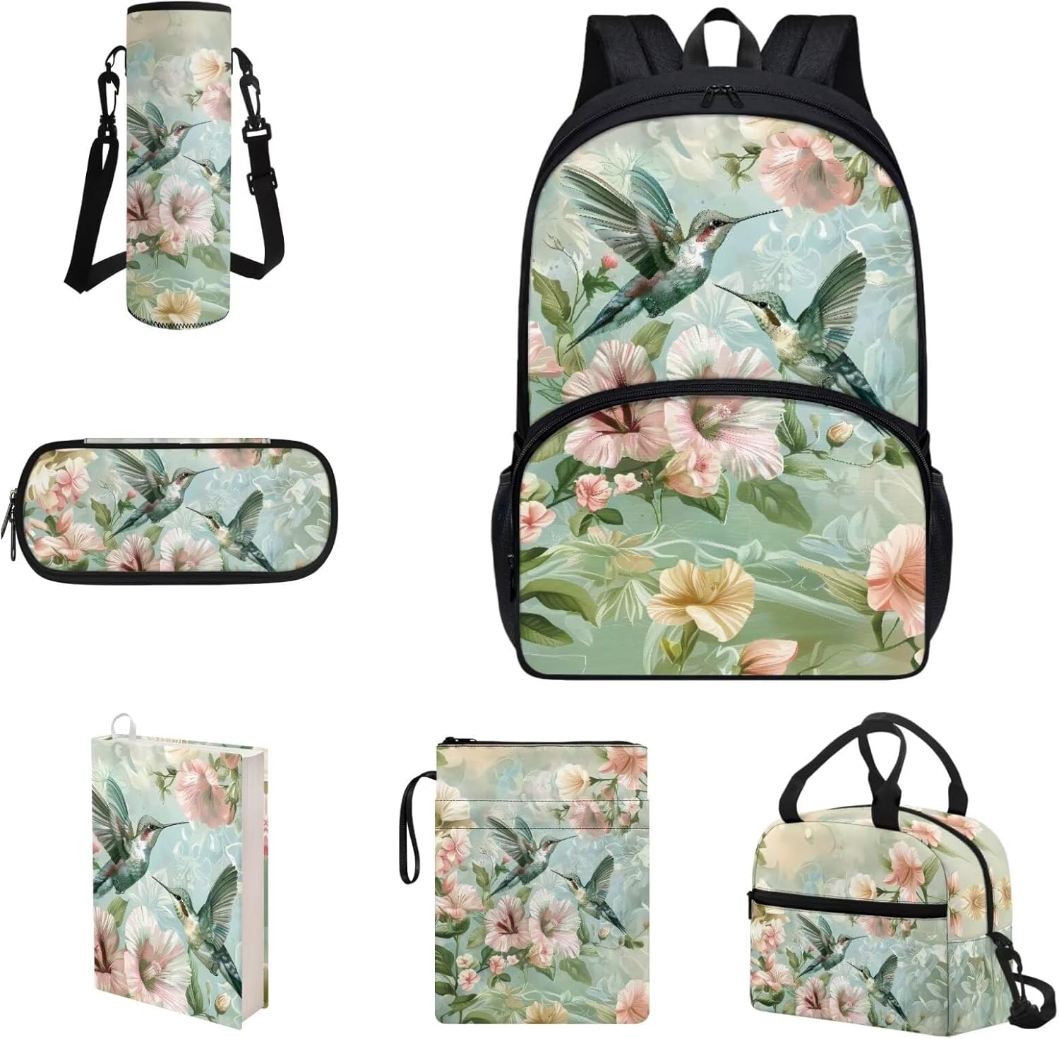 COEQINE Kawaii Axolotl Moon Backpack Set for Kids Girls Toddler Kidergarten Lunch Box Kids Bookbag With Large Pencil Case And Insulation Water Bottle Case Strap Elastic Book Sleeves 6 Pcs - Image 16