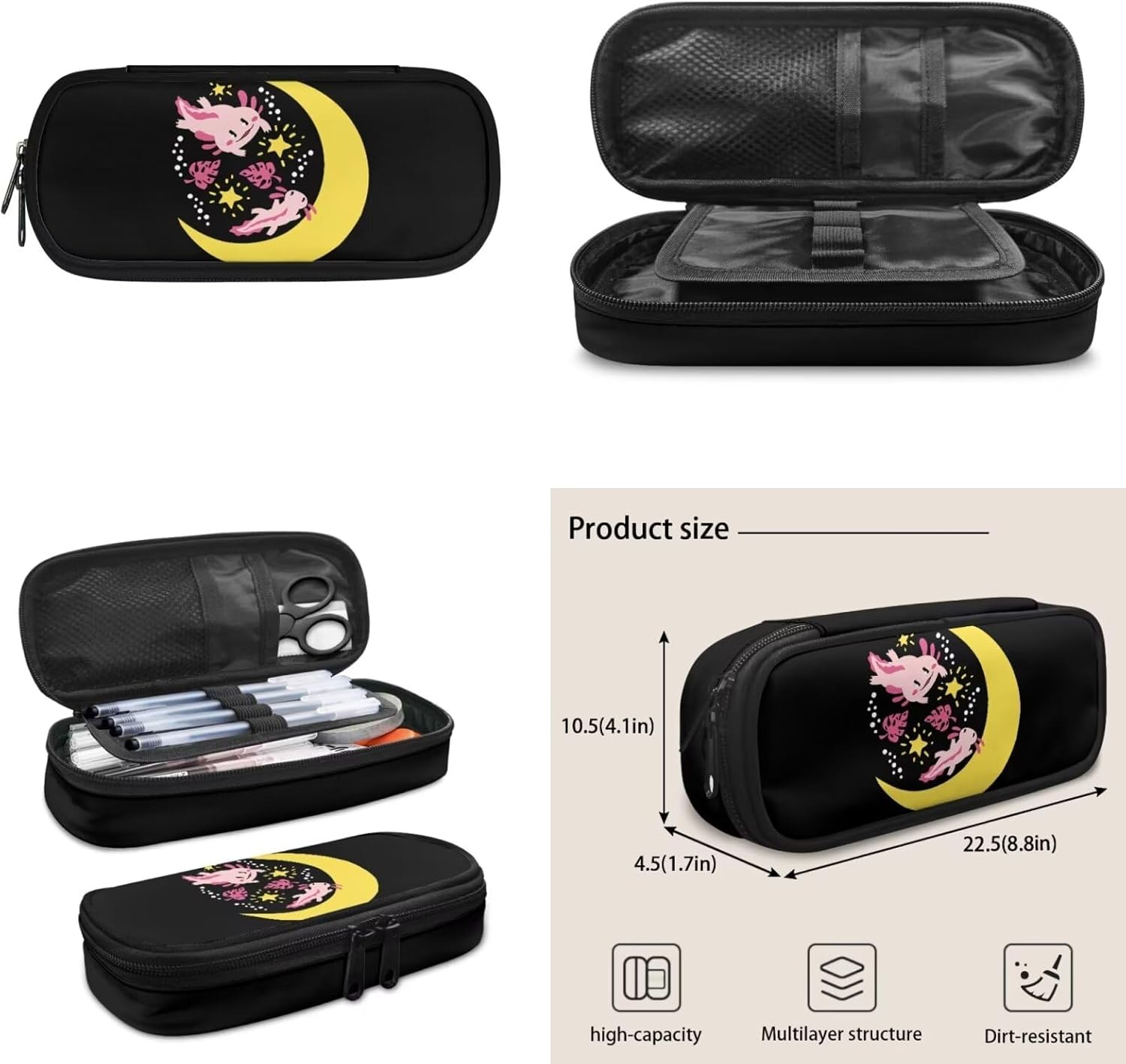 COEQINE Kawaii Axolotl Moon Backpack Set for Kids Girls Toddler Kidergarten Lunch Box Kids Bookbag With Large Pencil Case And Insulation Water Bottle Case Strap Elastic Book Sleeves 6 Pcs - Image 6