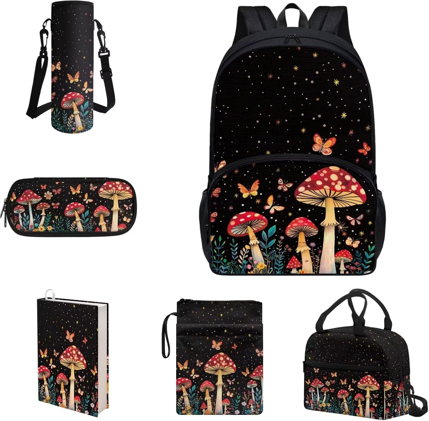 COEQINE Kawaii Axolotl Moon Backpack Set for Kids Girls Toddler Kidergarten Lunch Box Kids Bookbag With Large Pencil Case And Insulation Water Bottle Case Strap Elastic Book Sleeves 6 Pcs - Image 15