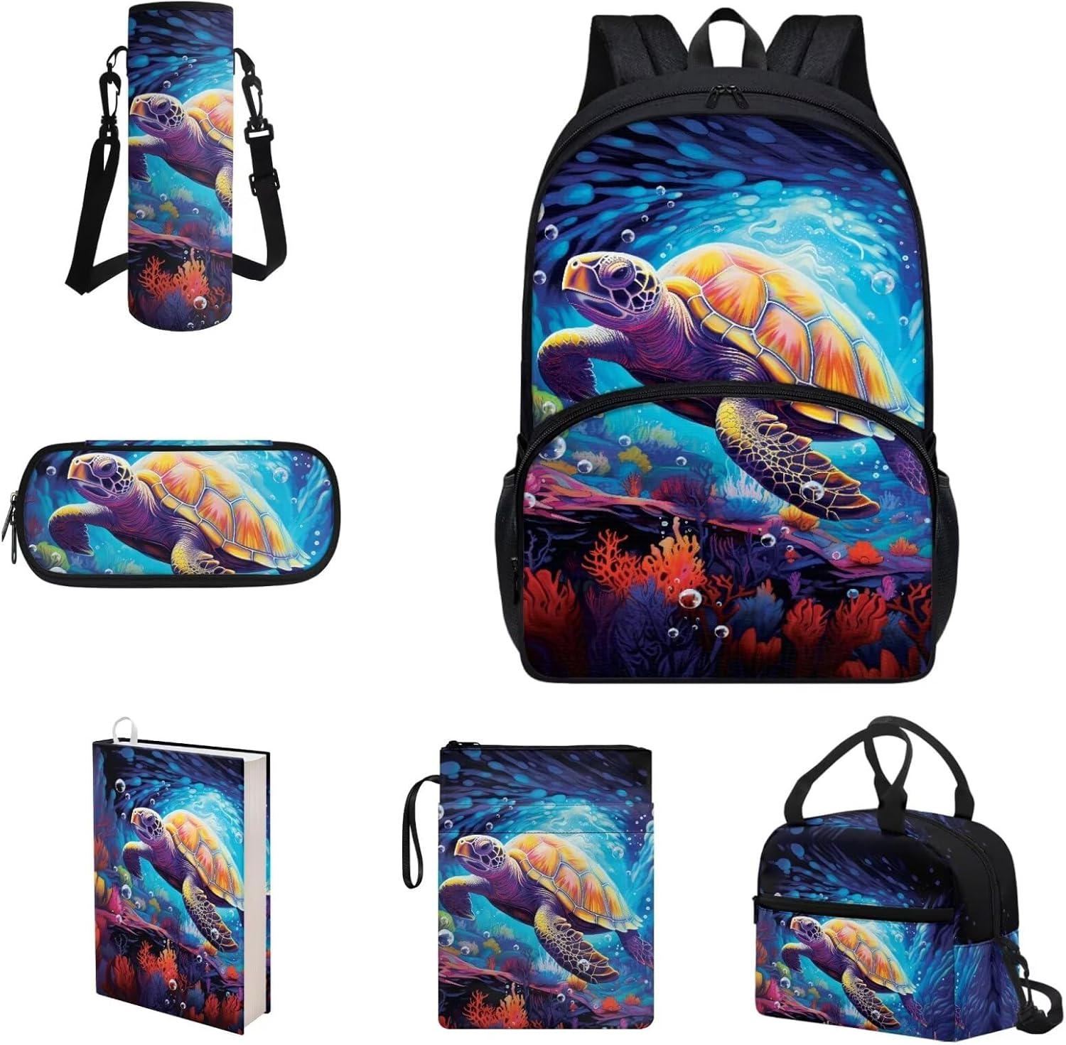 COEQINE Kawaii Axolotl Moon Backpack Set for Kids Girls Toddler Kidergarten Lunch Box Kids Bookbag With Large Pencil Case And Insulation Water Bottle Case Strap Elastic Book Sleeves 6 Pcs - Image 10