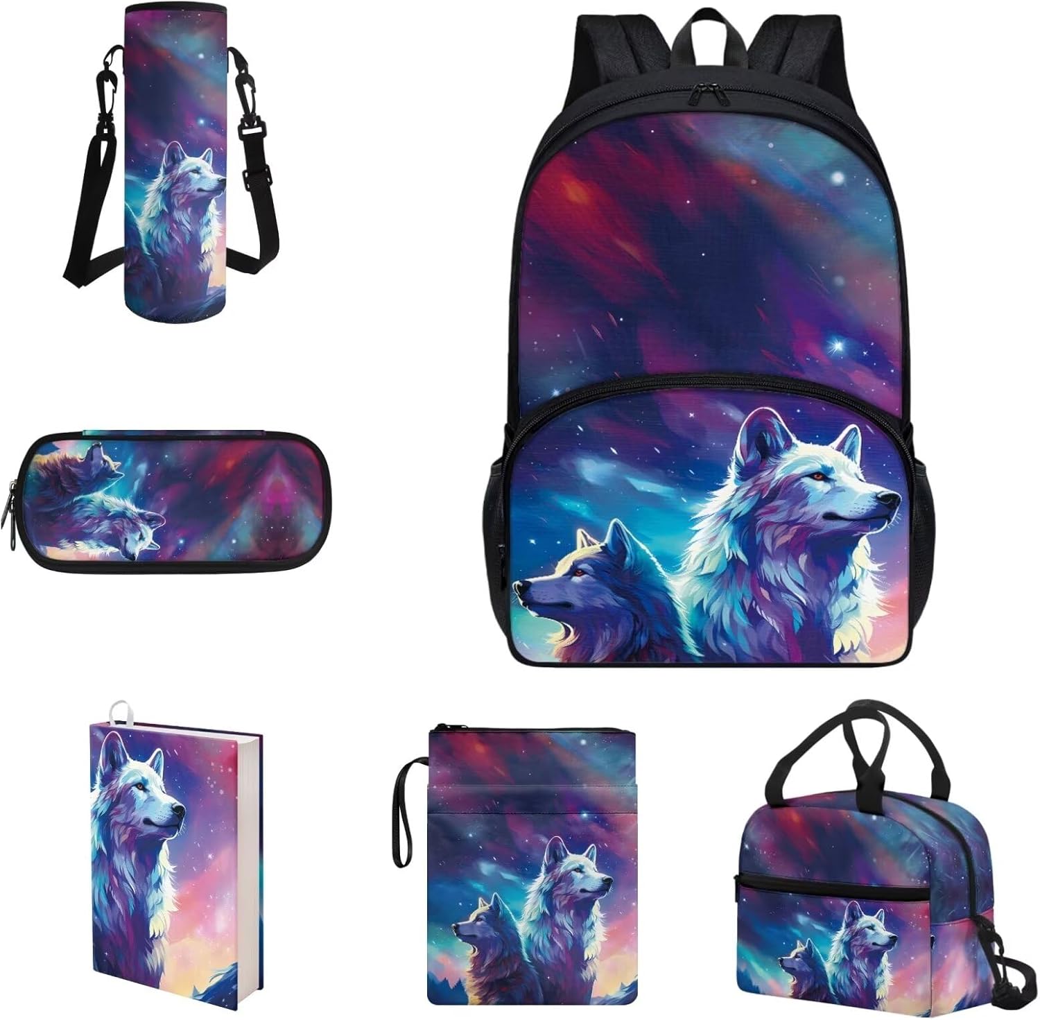 COEQINE Kawaii Axolotl Moon Backpack Set for Kids Girls Toddler Kidergarten Lunch Box Kids Bookbag With Large Pencil Case And Insulation Water Bottle Case Strap Elastic Book Sleeves 6 Pcs - Image 18