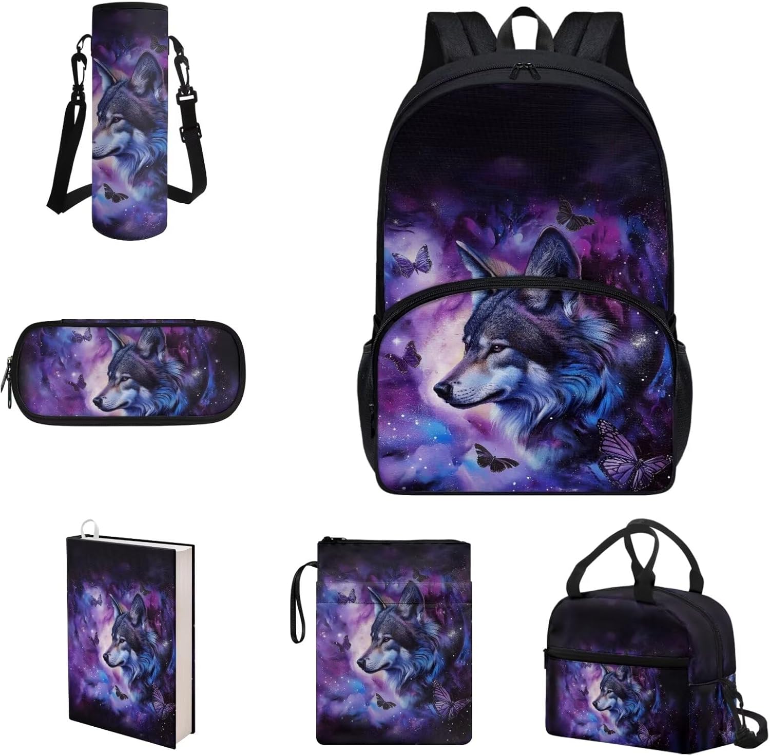 COEQINE Kawaii Axolotl Moon Backpack Set for Kids Girls Toddler Kidergarten Lunch Box Kids Bookbag With Large Pencil Case And Insulation Water Bottle Case Strap Elastic Book Sleeves 6 Pcs - Image 26