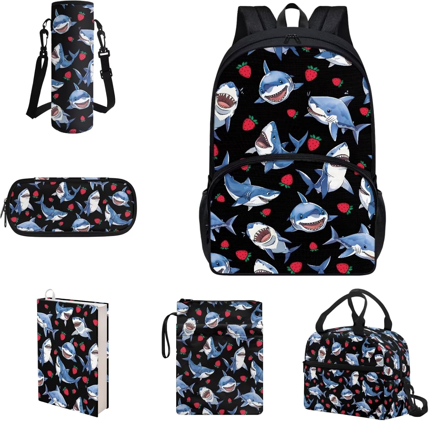 COEQINE Kawaii Axolotl Moon Backpack Set for Kids Girls Toddler Kidergarten Lunch Box Kids Bookbag With Large Pencil Case And Insulation Water Bottle Case Strap Elastic Book Sleeves 6 Pcs - Image 22