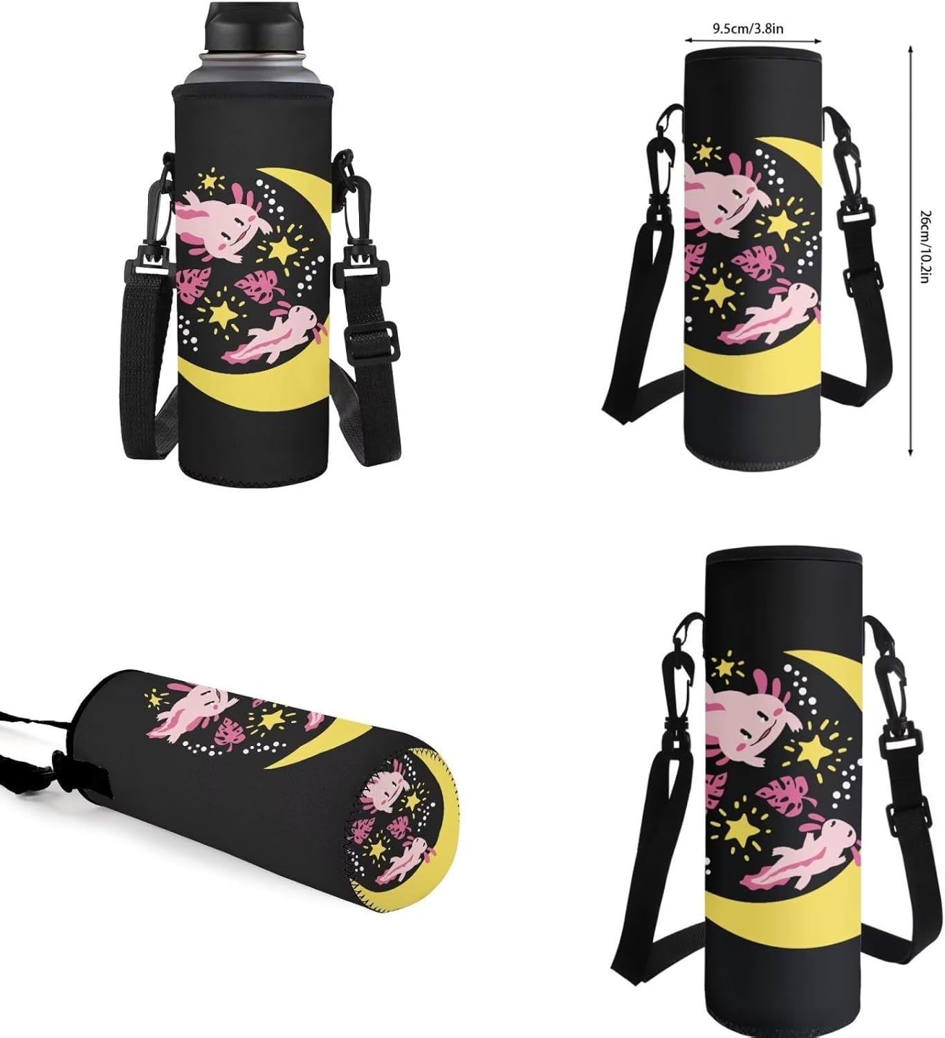 COEQINE Kawaii Axolotl Moon Backpack Set for Kids Girls Toddler Kidergarten Lunch Box Kids Bookbag With Large Pencil Case And Insulation Water Bottle Case Strap Elastic Book Sleeves 6 Pcs - Image 2