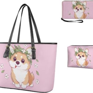 COEQINE Women Tote Bag Black Shoulder Bag With Leather,3 Pack Wallet Wristlet With Zipper,Waterproof Cosmetic Bag For Purse