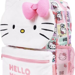 Concept One Hello Kitty Backpack with Plush Face 3D Bow, Kawaii Character Bag, Pink
