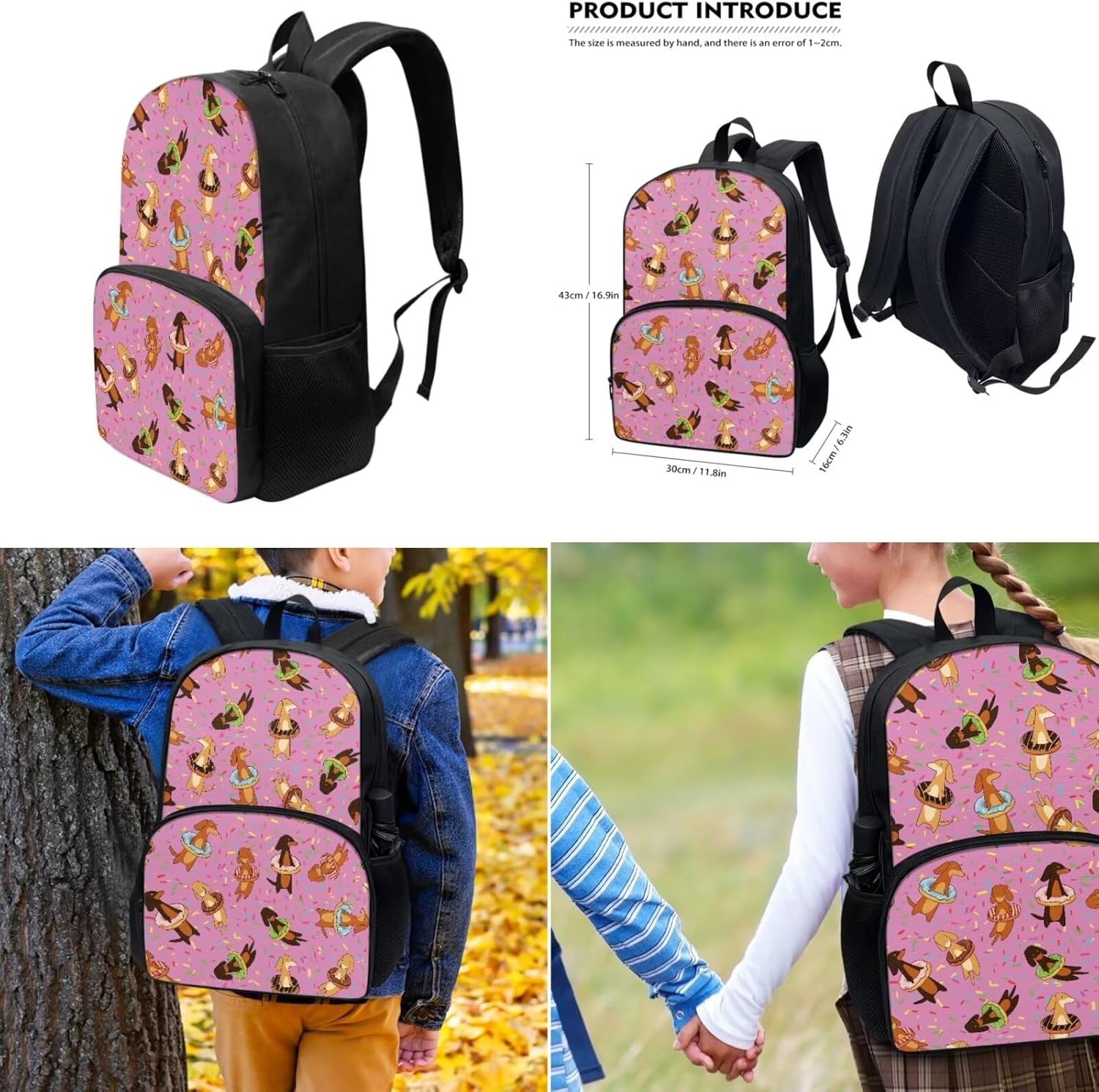 Cozeyat Kawaii Dog School Backpack Girls Set Bookbag with Lunch Bag & Pencil Case Pink Donuts Bookbags Middle Elementary Preschool Kindergarten School Supplies for Kids - Image 3