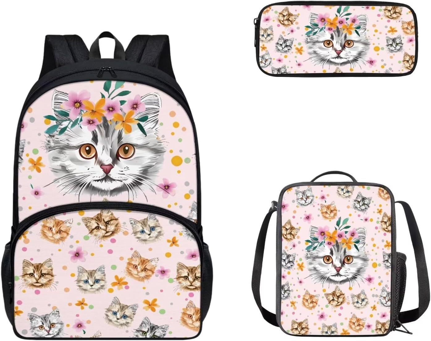 Cozeyat Kawaii Dog School Backpack Girls Set Bookbag with Lunch Bag & Pencil Case Pink Donuts Bookbags Middle Elementary Preschool Kindergarten School Supplies for Kids - Image 13