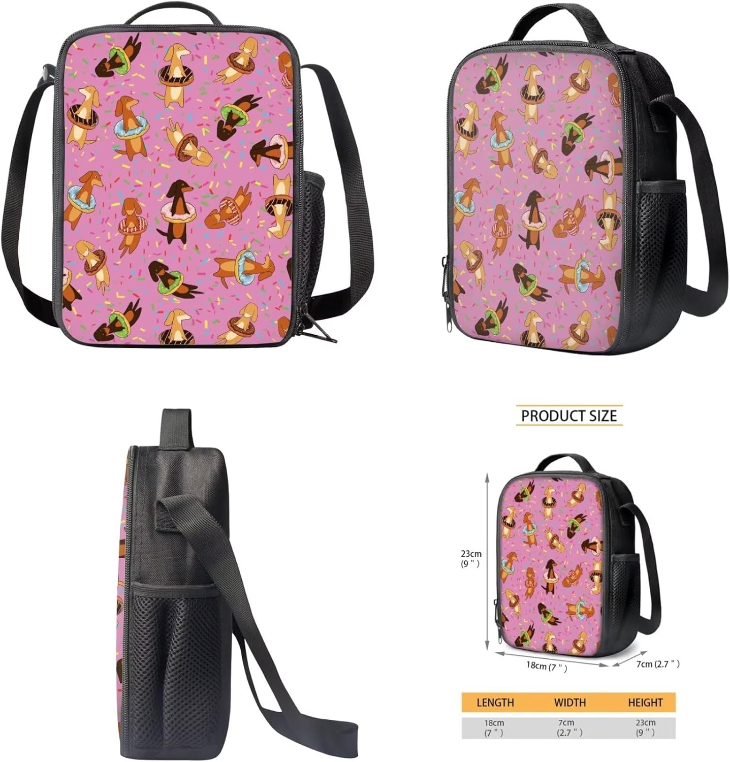 Cozeyat Kawaii Dog School Backpack Girls Set Bookbag with Lunch Bag & Pencil Case Pink Donuts Bookbags Middle Elementary Preschool Kindergarten School Supplies for Kids - Image 4