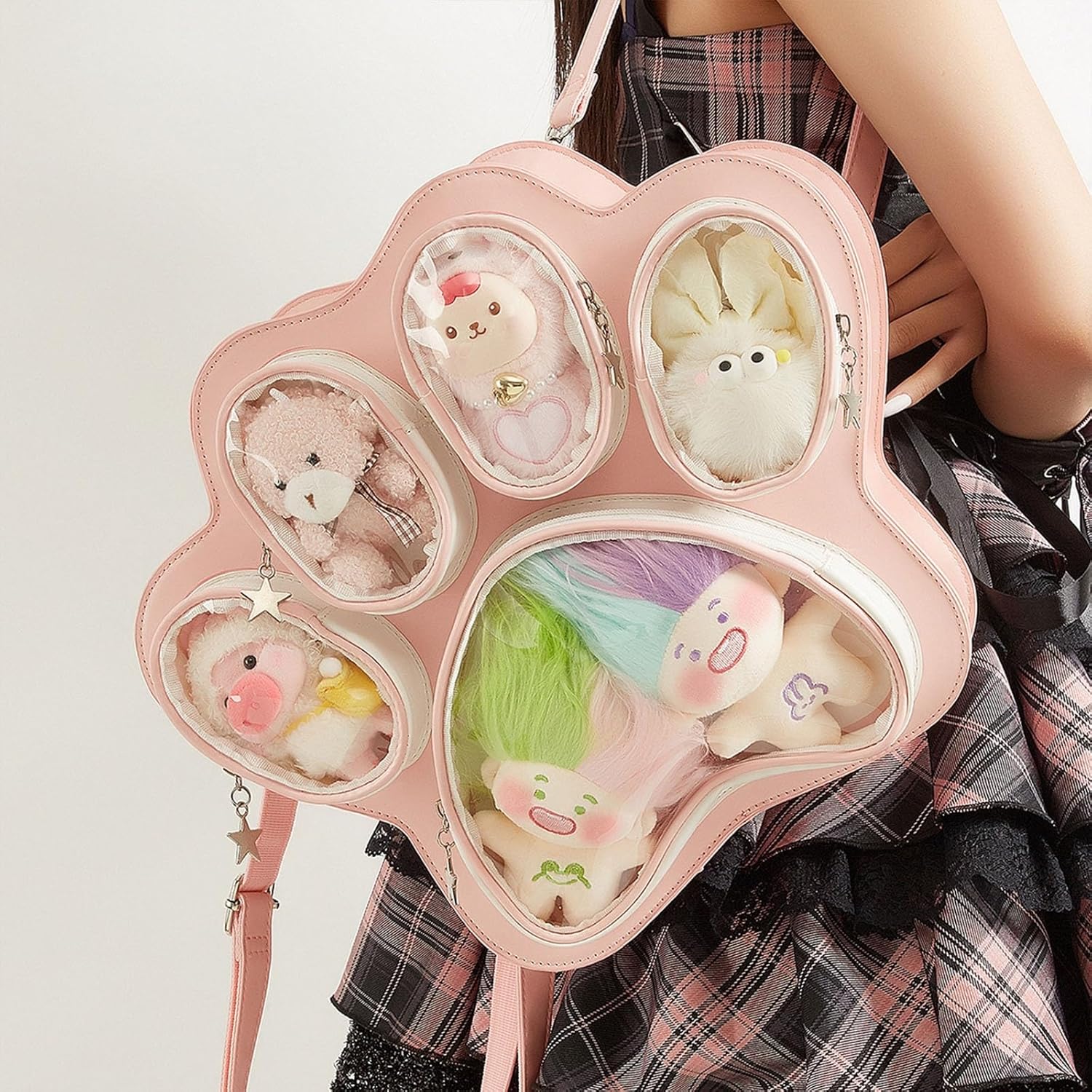 Cute Cat Paw Design Ita Bag Kawaii Pink Cat Ita Bag Y2k School Bag Backpack for Girl with Pin Doll Display for Cat Lover(E) - Image 4
