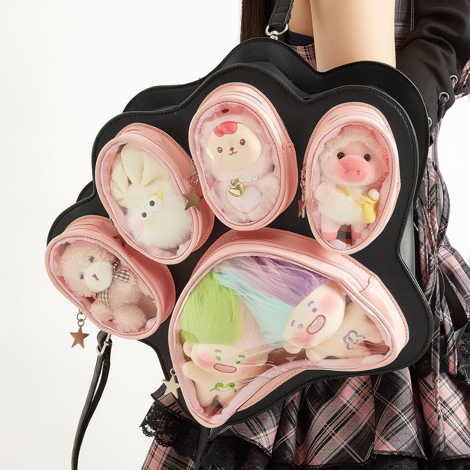 Cute Cat Paw Design Ita Bag Kawaii Pink Cat Ita Bag Y2k School Bag Backpack for Girl with Pin Doll Display for Cat Lover(E) - Image 2