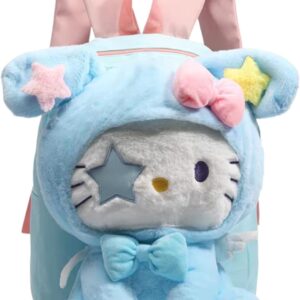 Cute Kitty Plush Backpack for Women, Kawaii Cartoon Character Shoulder Bag with Star & Bow Details, Daily Shopping Travel