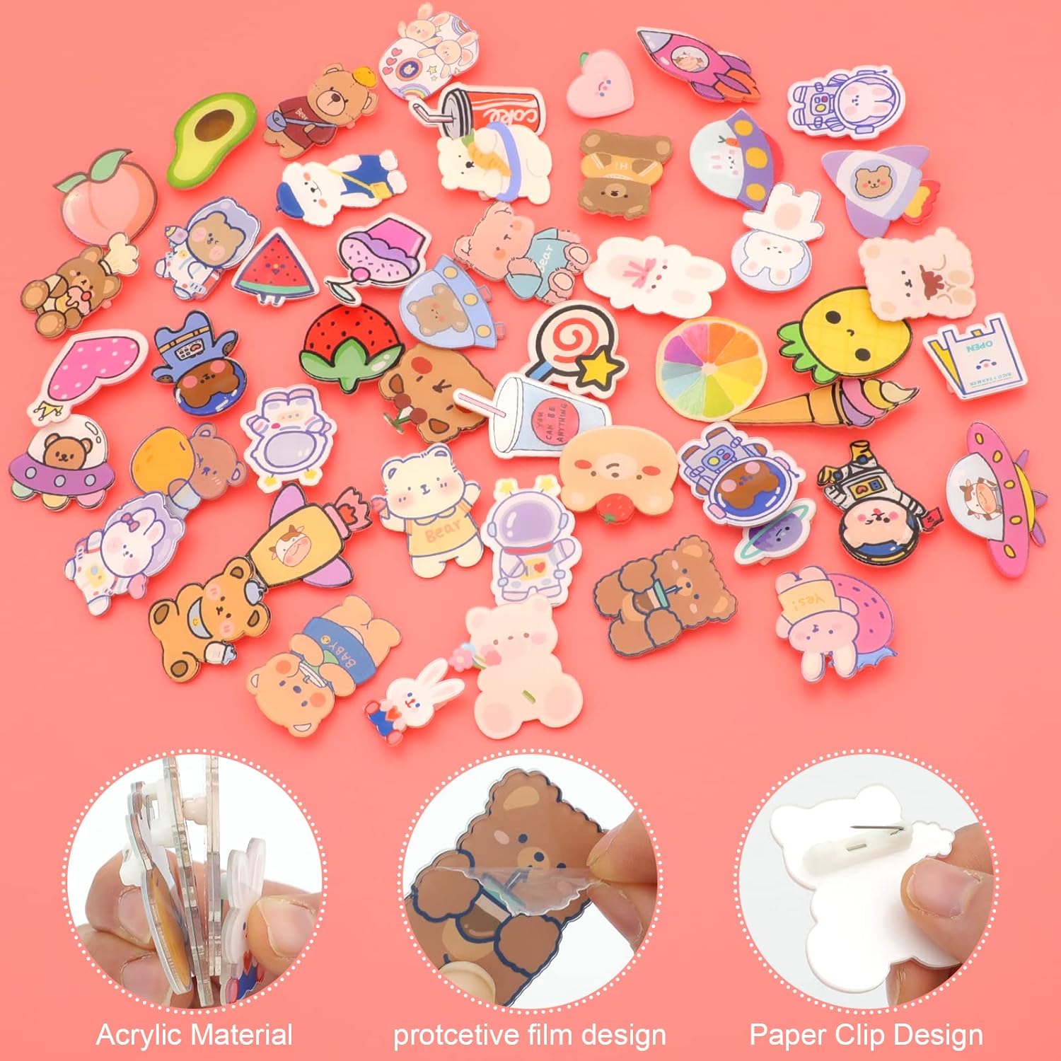 Cute Pins for Backpacks,50 Pcs Kawaii Acrylic Pins, Aesthetic for Girl's Bags,Hoodies,Hats,Jackets Decorative Clothing Bags Jackets Hat Backpacks Bag Accessories - Image 4