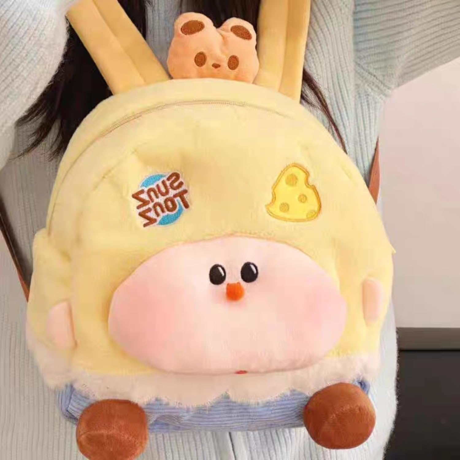Cute Plush Anime Backpack for Women, Korean Fashion Soft Stuffed Animal Shoulder Bag with Star & Apple Details, Casual Bag for Daily Shopping Travel - Image 2