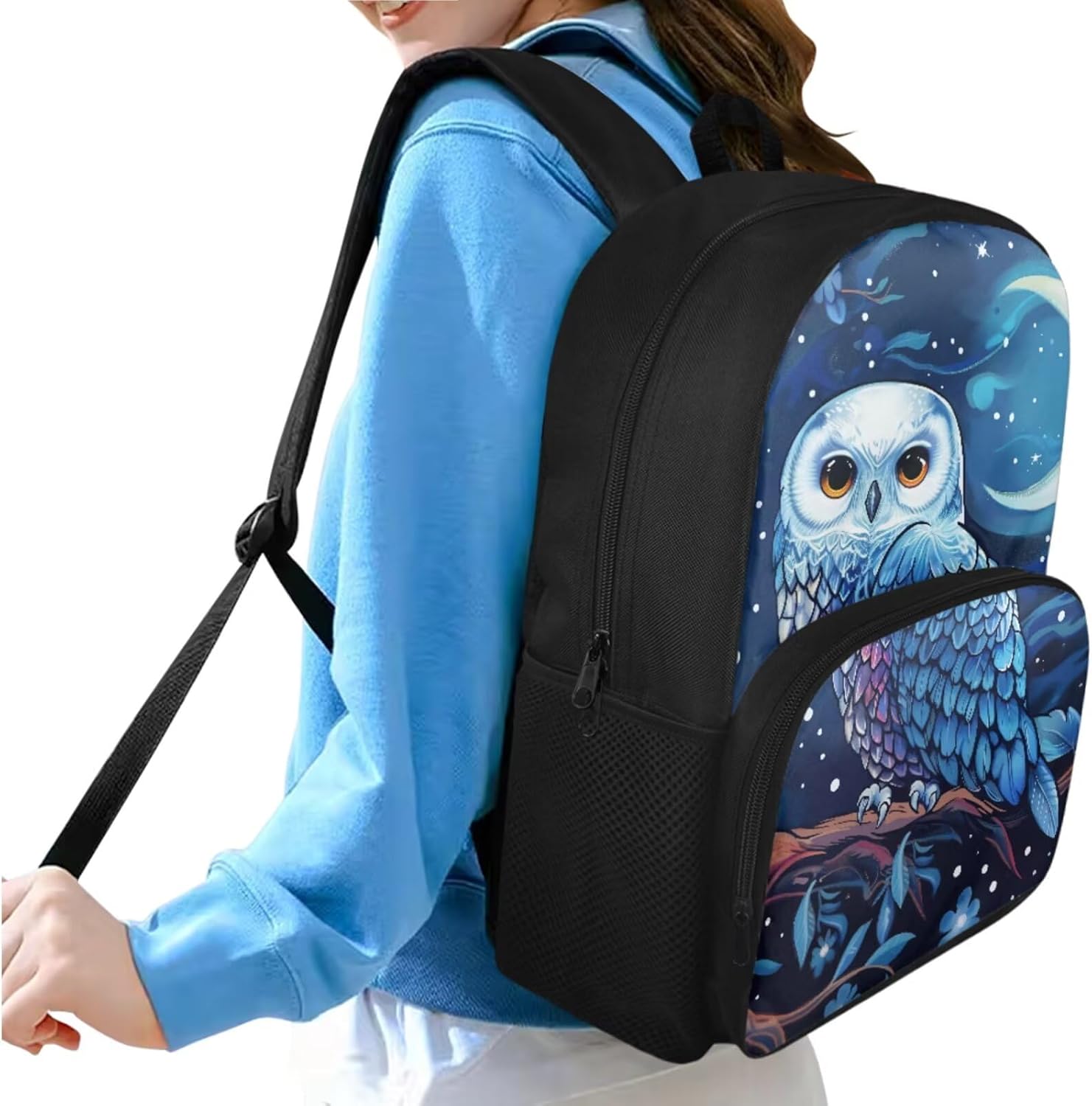doginthehole Cute Owl Moon Backpack for Girls Kawaii Large Capacity Kids School Bag with Lunch Bag 3 Piece Lightweight Bookbag for Girls 7-8 for Elementary School Casual Travel Book Bags - Image 7