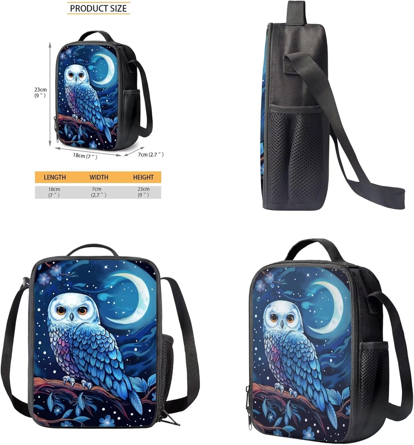 doginthehole Cute Owl Moon Backpack for Girls Kawaii Large Capacity Kids School Bag with Lunch Bag 3 Piece Lightweight Bookbag for Girls 7-8 for Elementary School Casual Travel Book Bags - Image 2