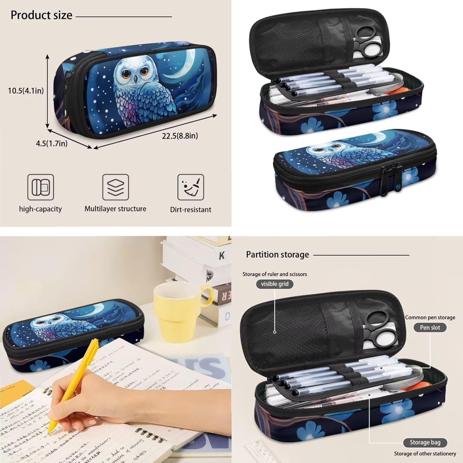 doginthehole Cute Owl Moon Backpack for Girls Kawaii Large Capacity Kids School Bag with Lunch Bag 3 Piece Lightweight Bookbag for Girls 7-8 for Elementary School Casual Travel Book Bags - Image 4