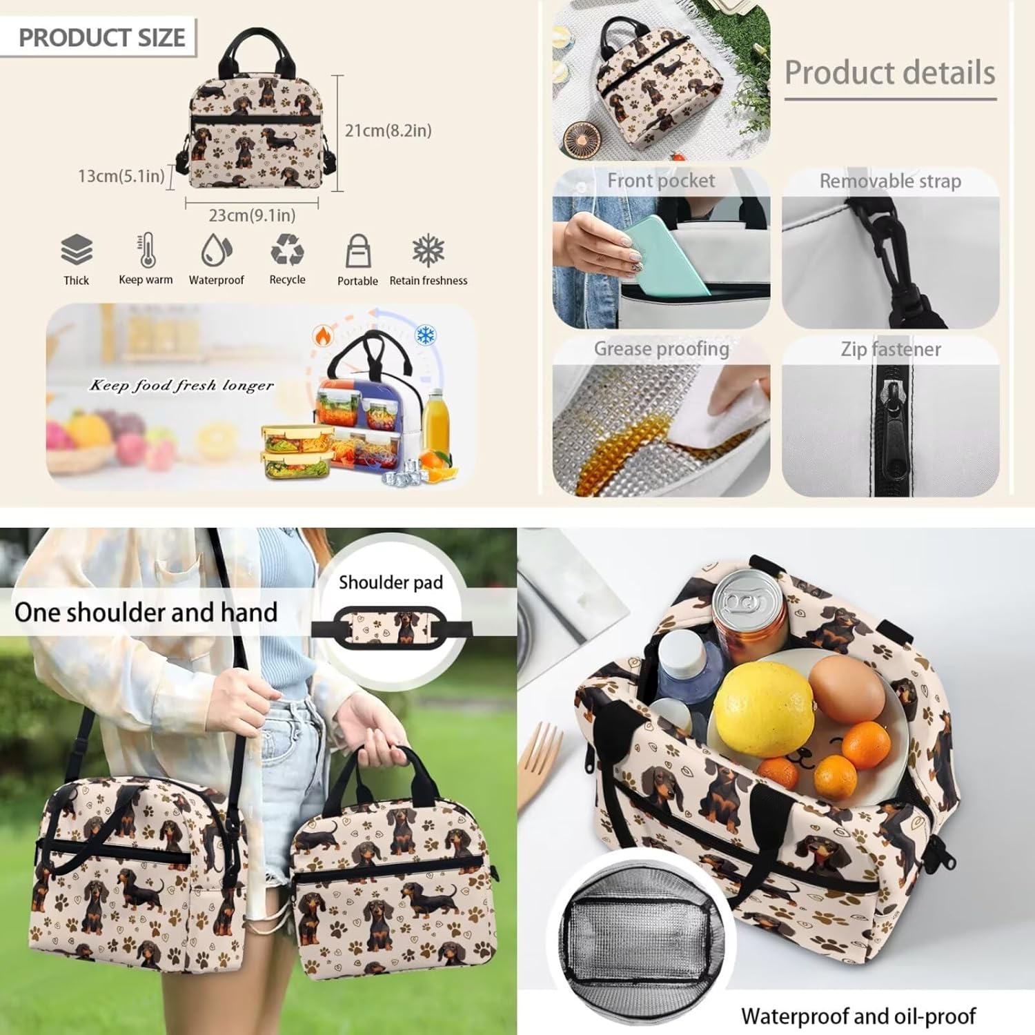 doginthehole Cute Puppy Backpack for Kids Kawaii Dachshund Bookbag for Girls with Lunch Box 3 Piece Lightweight Girls School Backpacks Ages 6-8 for Preschool Elementary School Kids Canvas Bags - Image 5