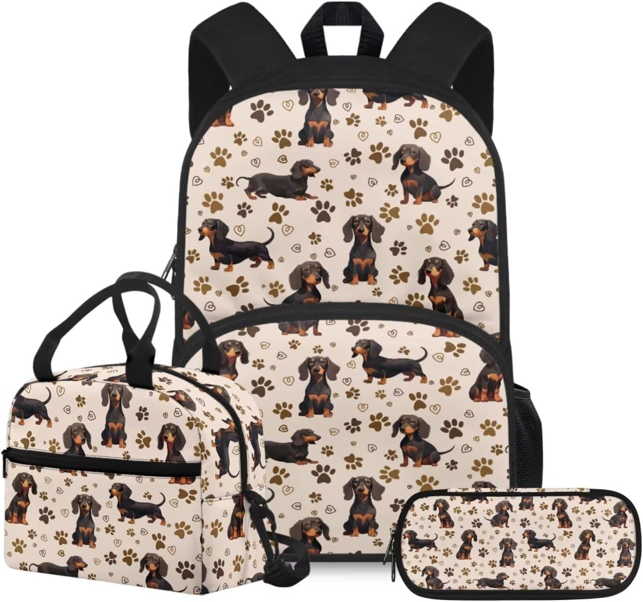 doginthehole Cute Puppy Backpack for Kids Kawaii Dachshund Bookbag for Girls with Lunch Box 3 Piece Lightweight Girls School Backpacks Ages 6-8 for Preschool Elementary School Kids Canvas Bags - Image 7