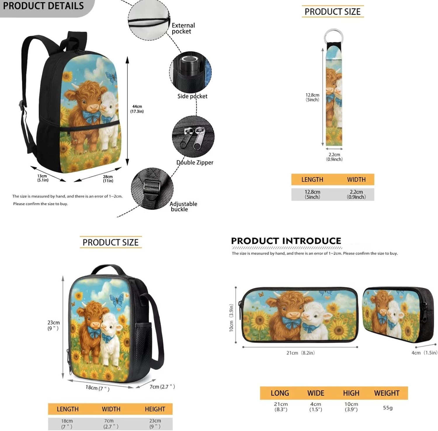 doginthehole Cute Yak Lambie School Backpack for Girls Kawaii Girls School Bag and Lunch Box 4-in-1 Lightweight Book Bags for Girls 8-12 for Preschool Elementary School Kids Bookbag Keychains - Image 7