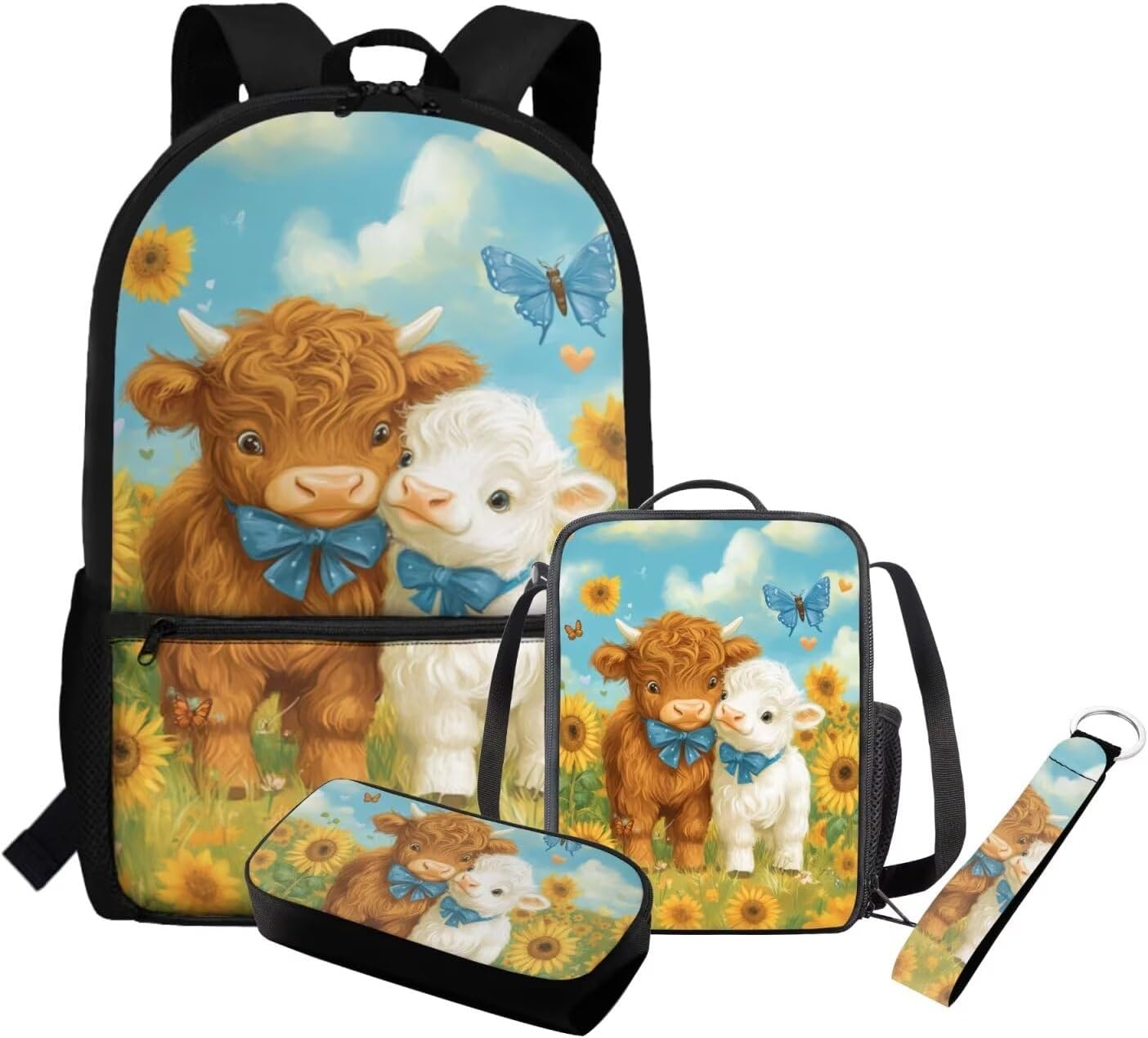 doginthehole Cute Yak Lambie School Backpack for Girls Kawaii Girls School Bag and Lunch Box 4-in-1 Lightweight Book Bags for Girls 8-12 for Preschool Elementary School Kids Bookbag Keychains - Image 3