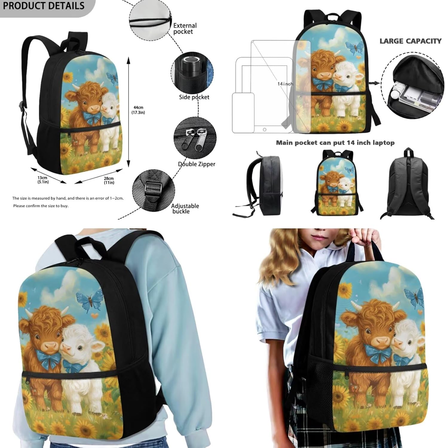 doginthehole Cute Yak Lambie School Backpack for Girls Kawaii Girls School Bag and Lunch Box 4-in-1 Lightweight Book Bags for Girls 8-12 for Preschool Elementary School Kids Bookbag Keychains - Image 6