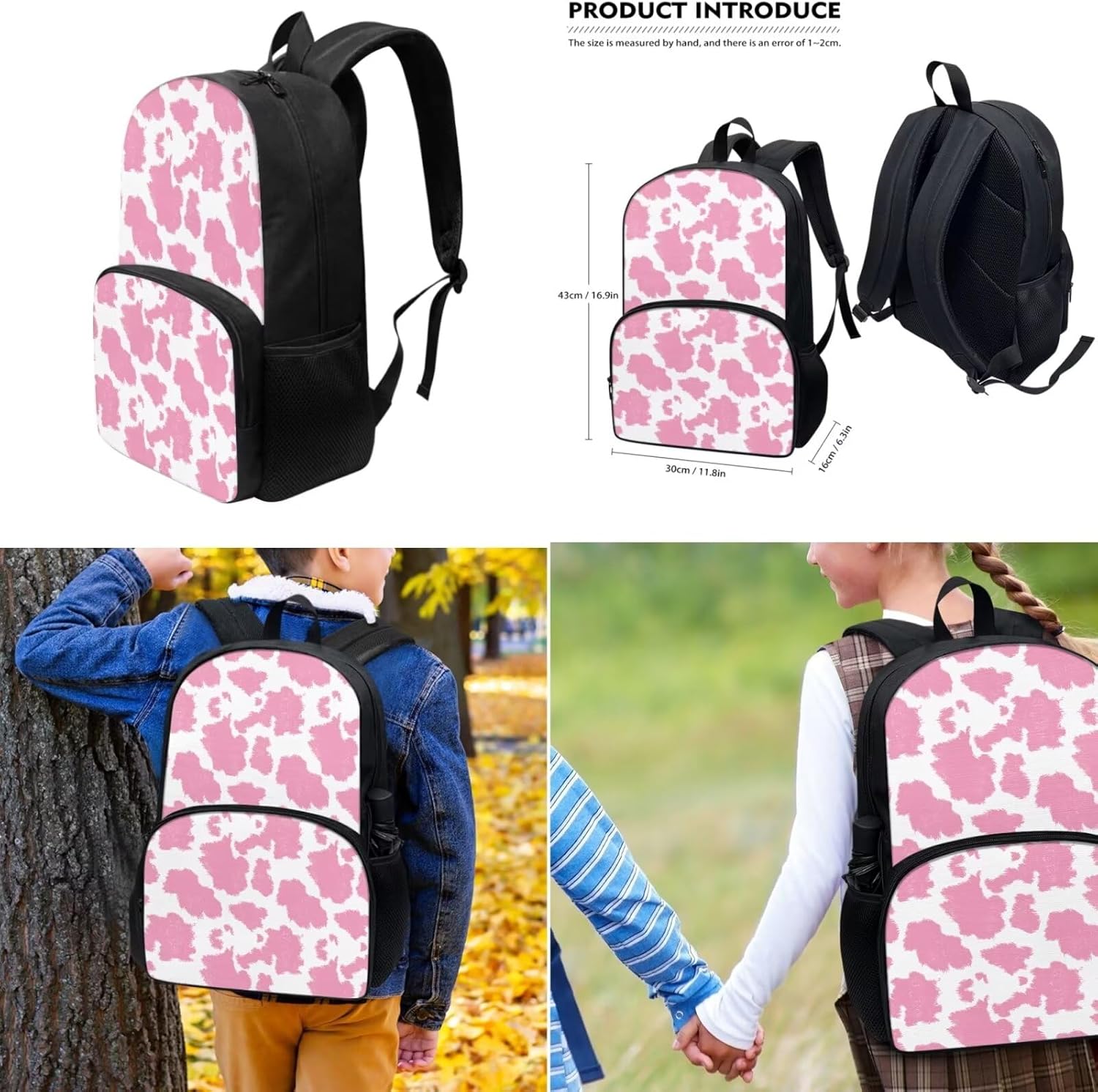 doginthehole Pink Cow Backpack for Girls Kids Cute School Bookbag with Lunch Box and Pencil Pouch Kawaii Schoolbag Students Satchel Daypack Rucksack for Preschool Kindergarten Middle High School - Image 3