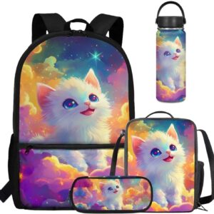 Dolyues Book Squirrel Cute Kawaii Backpack for School Blue Backpack for School Boys Adjustable Teen Bookbag for Boys with Lunch Bag Pencil Box Insulated Bottles 4PCS for Middle School