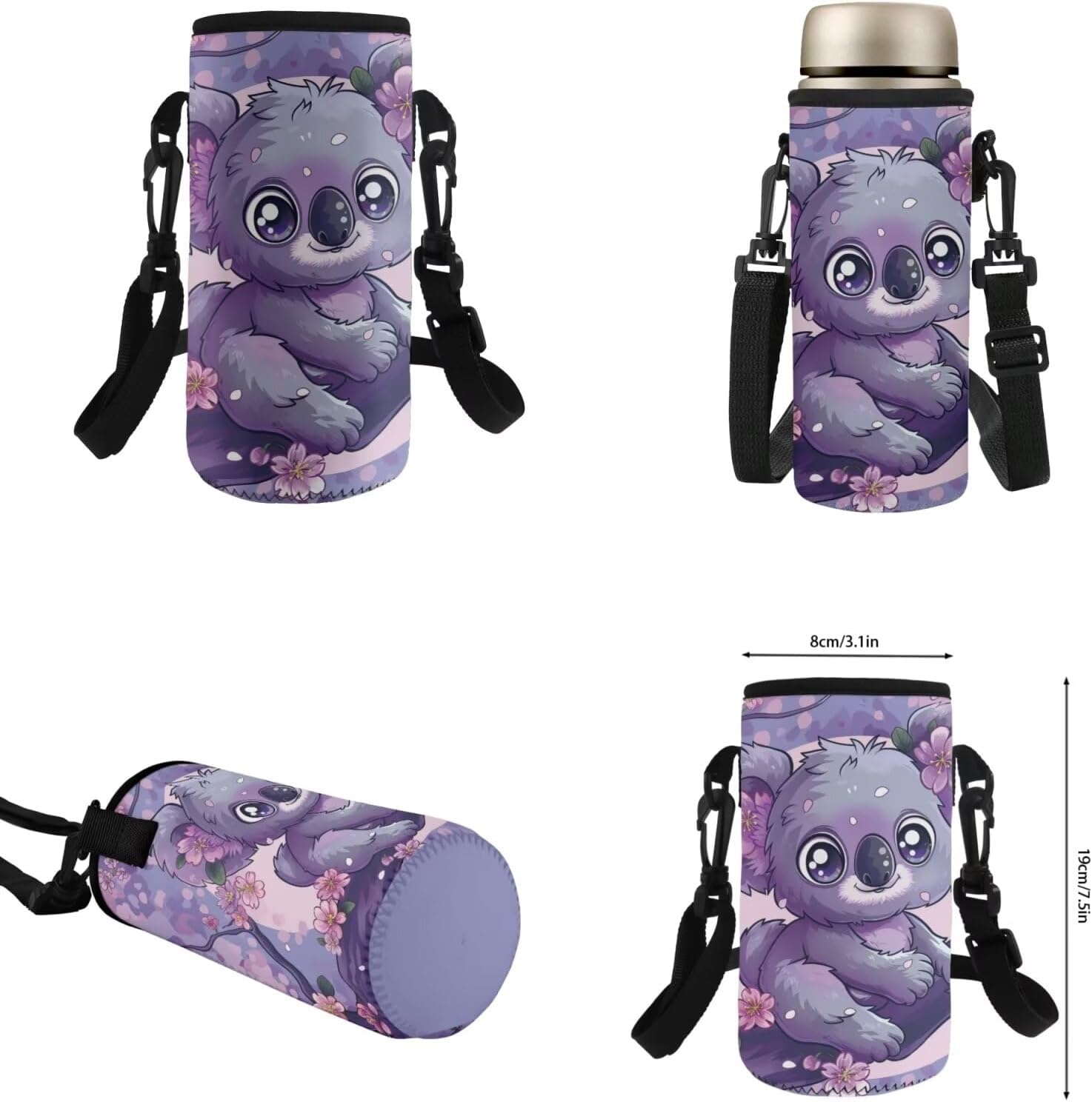 Dolyues Cherry Blossom Koala Girls Backpack Purses for Kids 9-10 Kawaii Backpack for Girls Large School Bag 4pcs with Water Bottle and Cover for Travel - Image 7