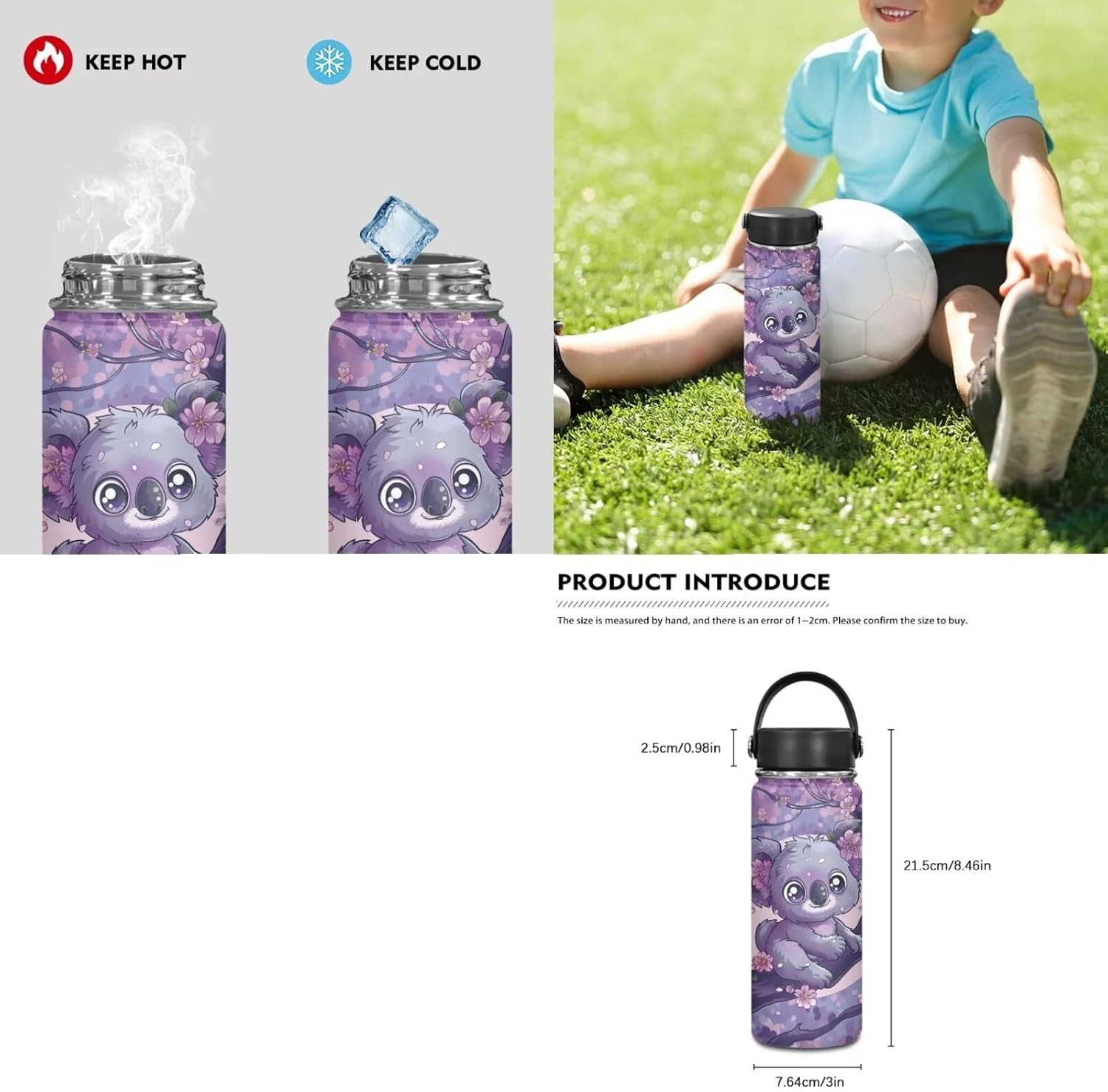 Dolyues Cherry Blossom Koala Girls Backpack Purses for Kids 9-10 Kawaii Backpack for Girls Large School Bag 4pcs with Water Bottle and Cover for Travel - Image 6