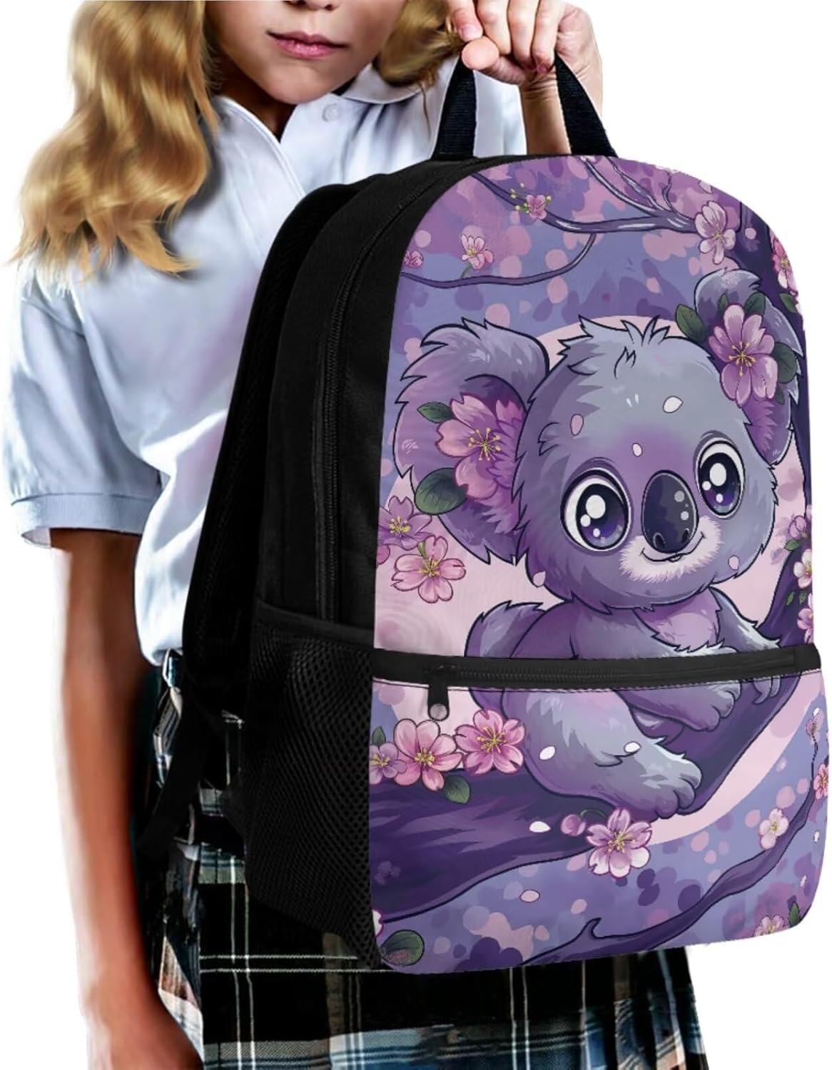 Dolyues Cherry Blossom Koala Girls Backpack Purses for Kids 9-10 Kawaii Backpack for Girls Large School Bag 4pcs with Water Bottle and Cover for Travel - Image 3
