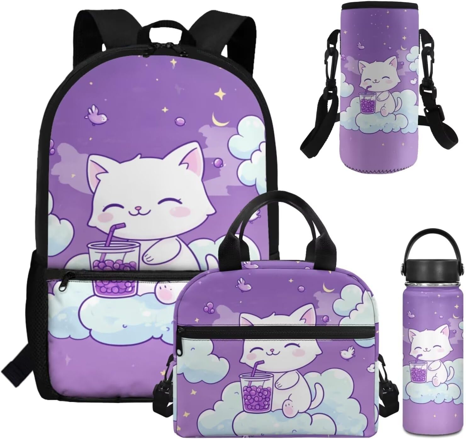 Dolyues Cherry Blossom Koala Girls Backpack Purses for Kids 9-10 Kawaii Backpack for Girls Large School Bag 4pcs with Water Bottle and Cover for Travel - Image 11