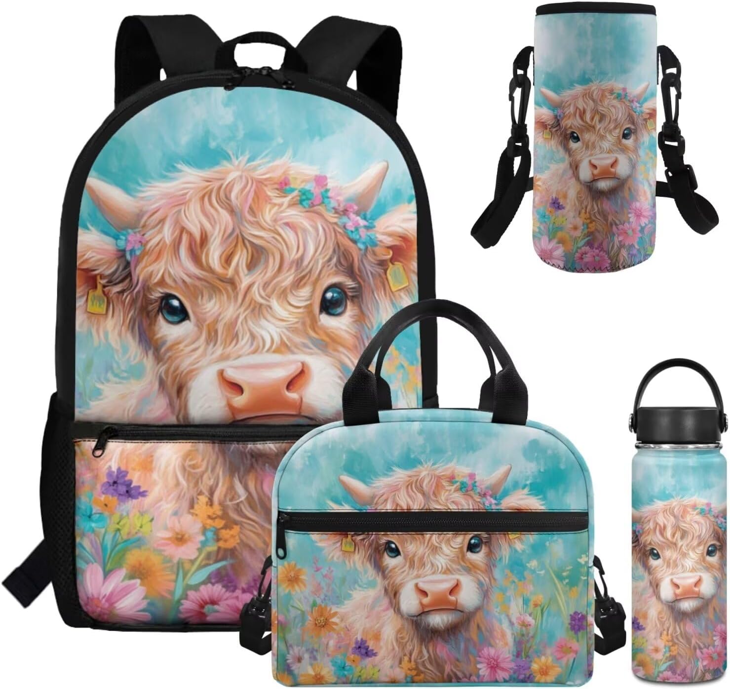 Dolyues Cherry Blossom Koala Girls Backpack Purses for Kids 9-10 Kawaii Backpack for Girls Large School Bag 4pcs with Water Bottle and Cover for Travel - Image 31