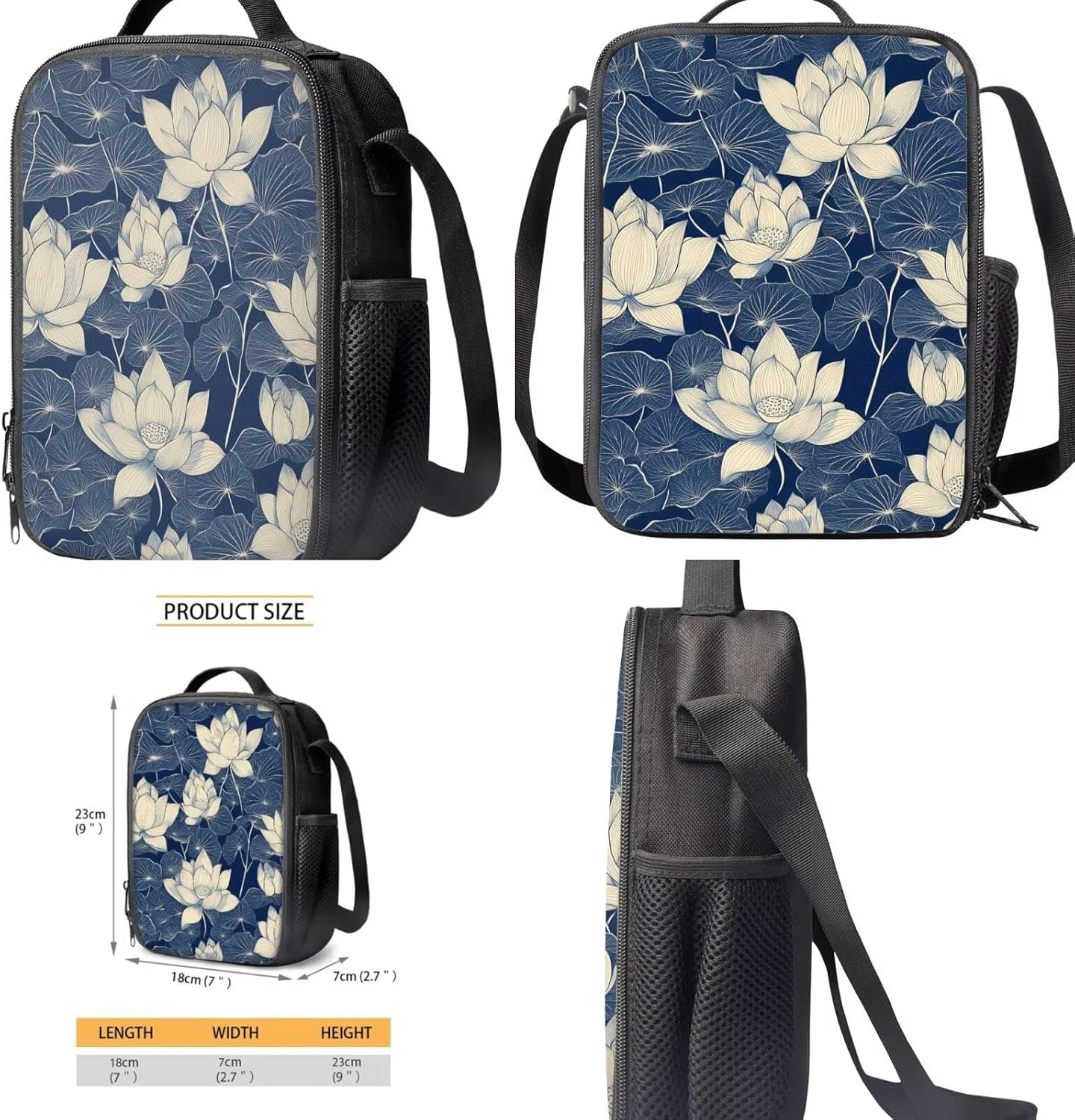 Dolyues Lotus Flower Kawaii 4-Piece Girls School Backpack Set 1st-6th Grade: 17 Inch Bookbag + Insulated Lunch Bag + Pencil Pouch + Drink Carrier, Cute Back to School Essentials for Teen Girls - Image 3