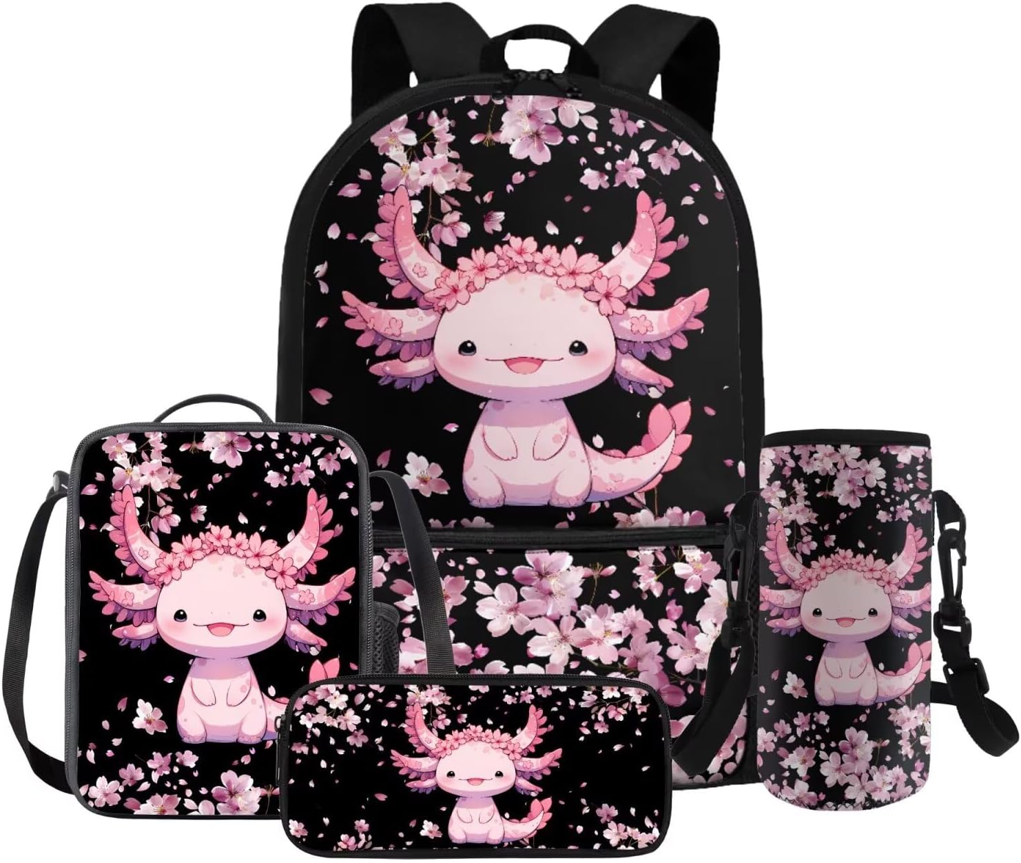 FOR U DESIGNS Axolotl Back Pack for Kids Kawaii Backpack for 5th Grade Girls Lunch Box Cute Girls Bookbag Set with Lunchbox Lightweight School Bag Set 4 Pcs - Image 10