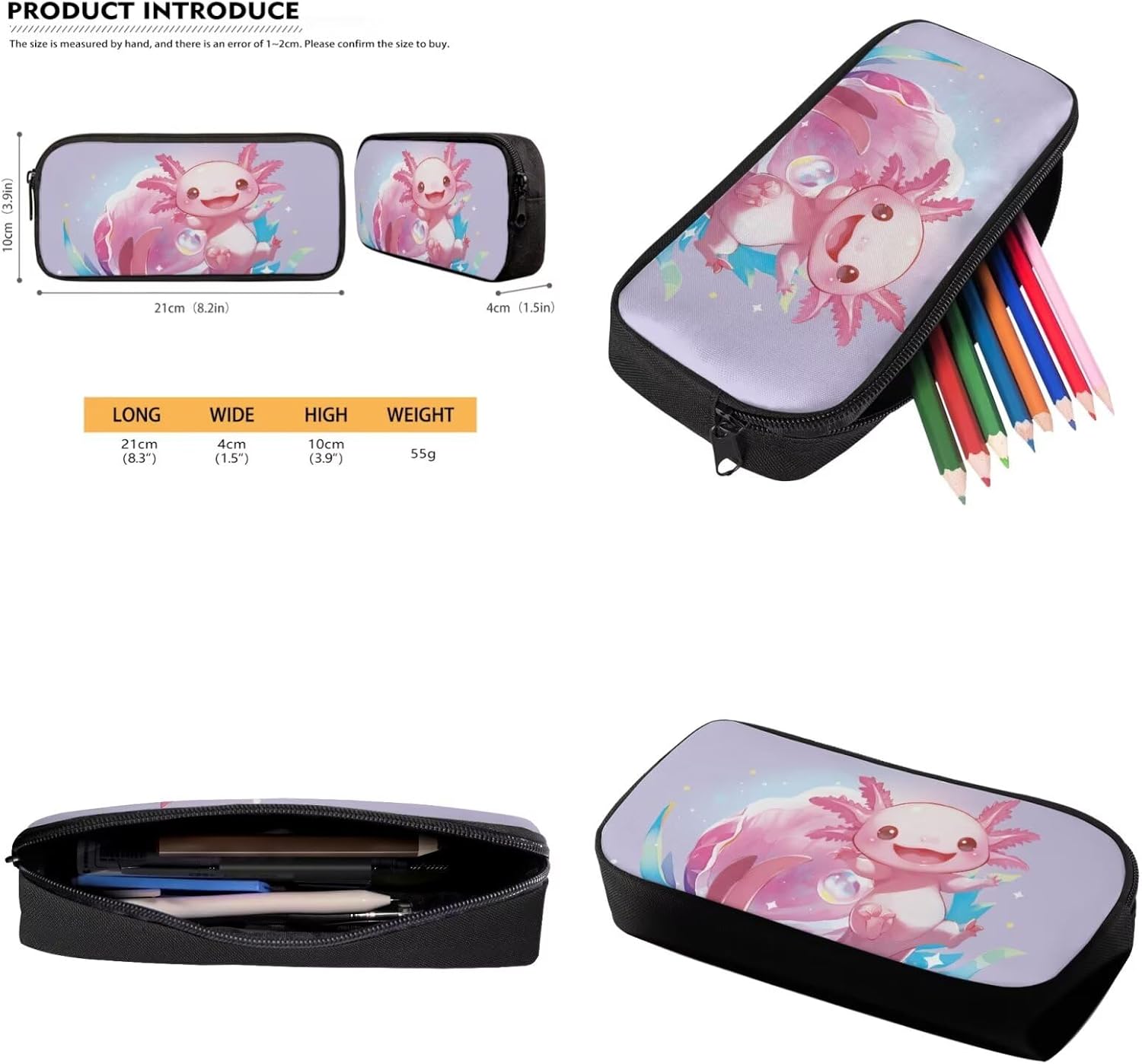 FOR U DESIGNS Axolotl Back Pack for Kids Kawaii Backpack for 5th Grade Girls Lunch Box Cute Girls Bookbag Set with Lunchbox Lightweight School Bag Set 4 Pcs - Image 4