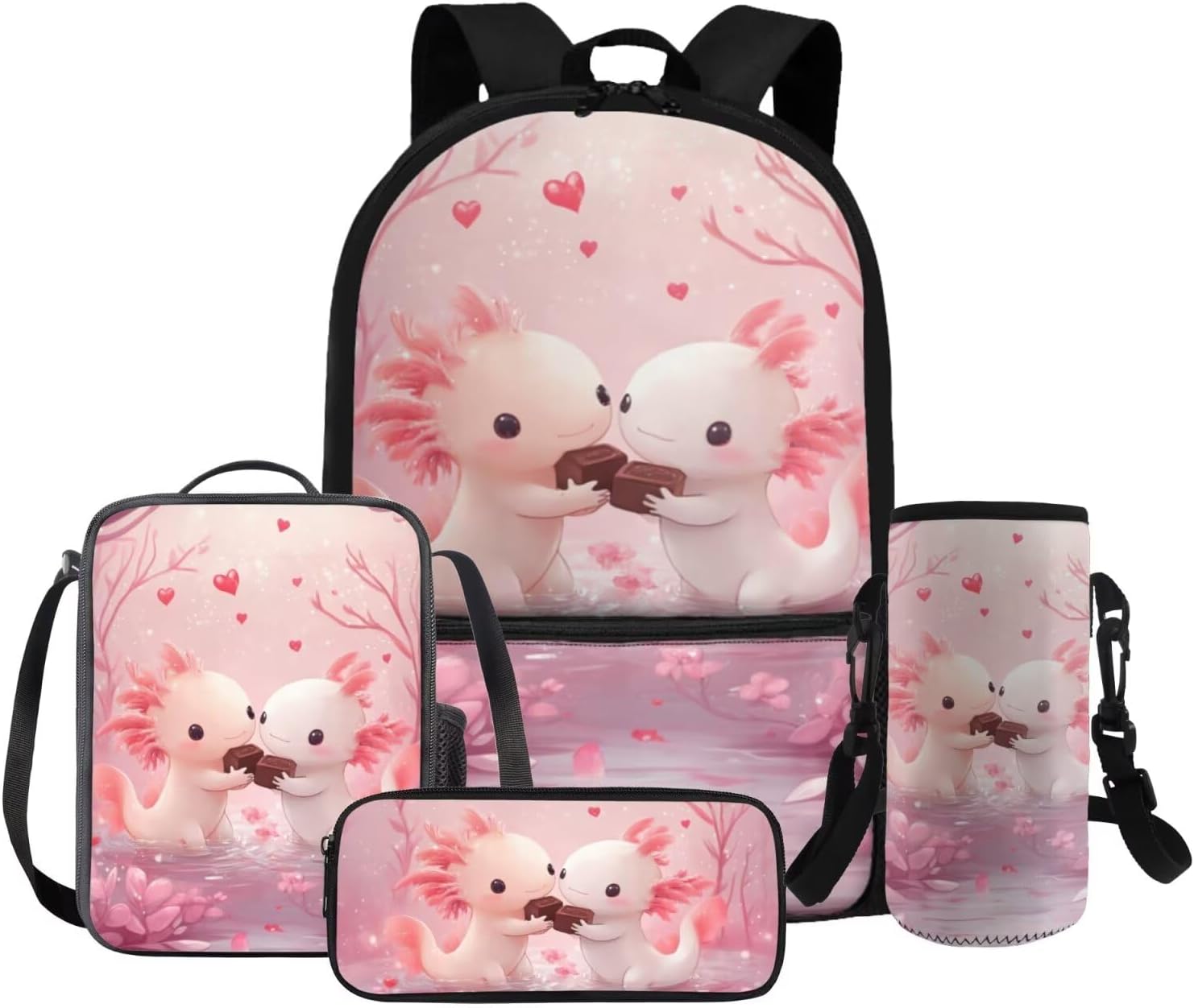 FOR U DESIGNS Axolotl Back Pack for Kids Kawaii Backpack for 5th Grade Girls Lunch Box Cute Girls Bookbag Set with Lunchbox Lightweight School Bag Set 4 Pcs - Image 14