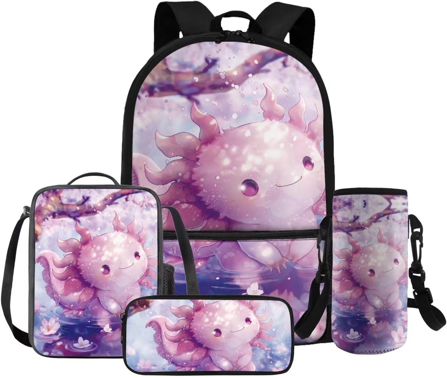 FOR U DESIGNS Axolotl Back Pack for Kids Kawaii Backpack for 5th Grade Girls Lunch Box Cute Girls Bookbag Set with Lunchbox Lightweight School Bag Set 4 Pcs - Image 18