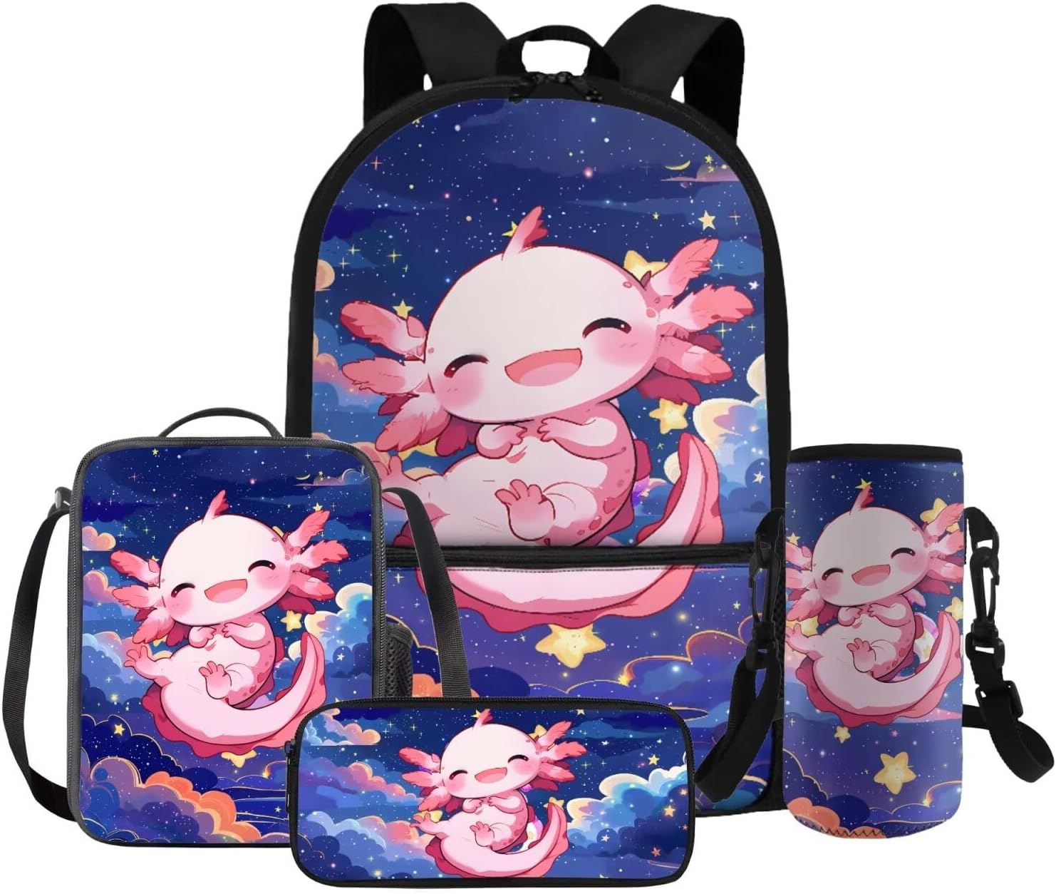 FOR U DESIGNS Axolotl Back Pack for Kids Kawaii Backpack for 5th Grade Girls Lunch Box Cute Girls Bookbag Set with Lunchbox Lightweight School Bag Set 4 Pcs - Image 11