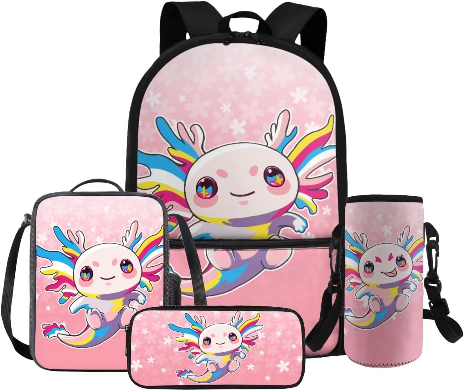 FOR U DESIGNS Axolotl Back Pack for Kids Kawaii Backpack for 5th Grade Girls Lunch Box Cute Girls Bookbag Set with Lunchbox Lightweight School Bag Set 4 Pcs - Image 15