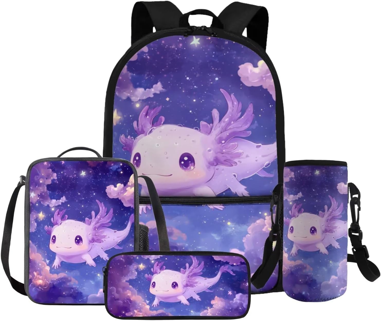 FOR U DESIGNS Axolotl Back Pack for Kids Kawaii Backpack for 5th Grade Girls Lunch Box Cute Girls Bookbag Set with Lunchbox Lightweight School Bag Set 4 Pcs - Image 13
