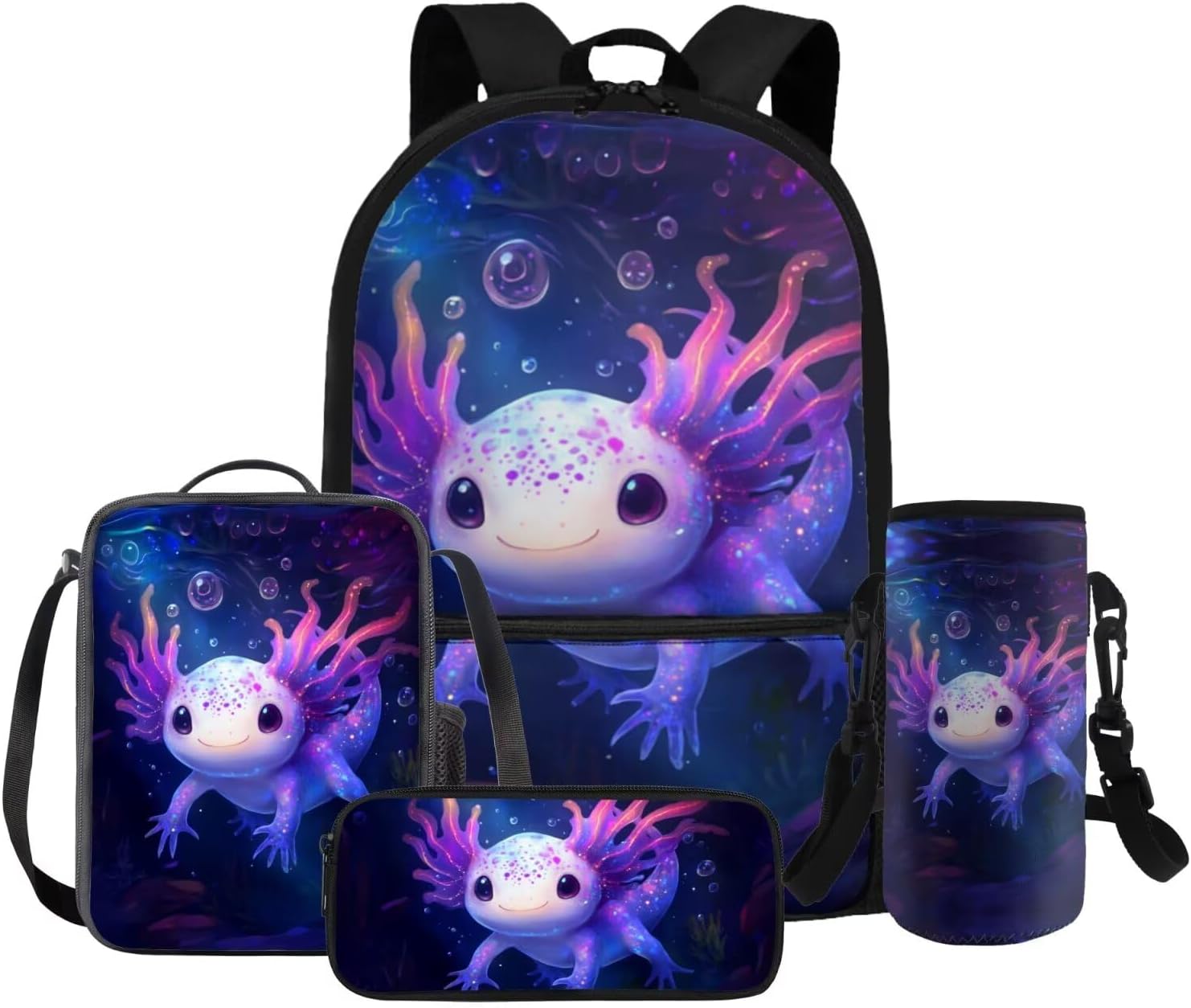 FOR U DESIGNS Axolotl Back Pack for Kids Kawaii Backpack for 5th Grade Girls Lunch Box Cute Girls Bookbag Set with Lunchbox Lightweight School Bag Set 4 Pcs - Image 9