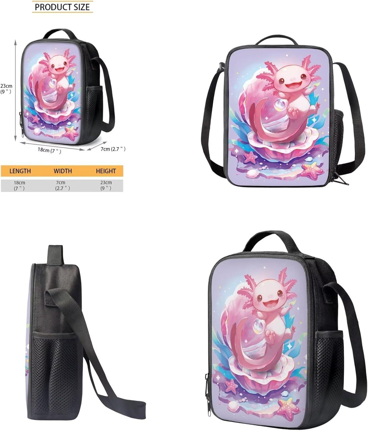 FOR U DESIGNS Axolotl Back Pack for Kids Kawaii Backpack for 5th Grade Girls Lunch Box Cute Girls Bookbag Set with Lunchbox Lightweight School Bag Set 4 Pcs - Image 2