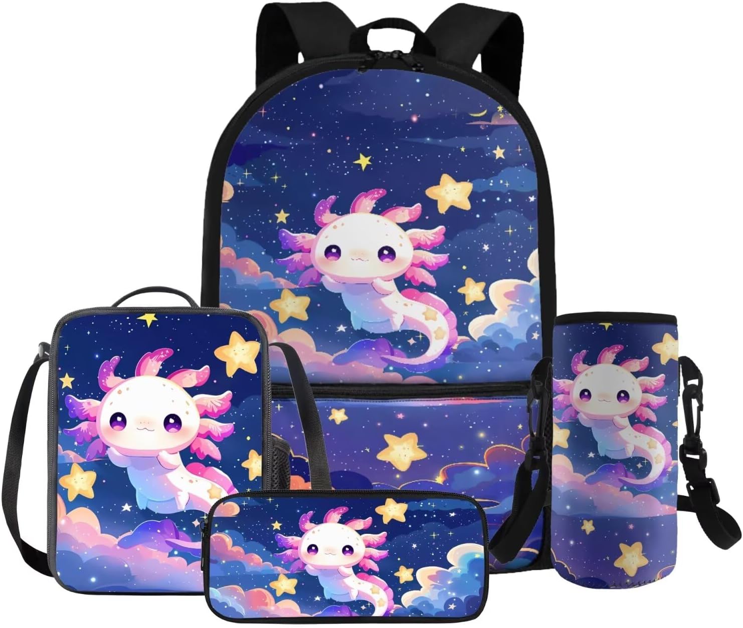 FOR U DESIGNS Axolotl Back Pack for Kids Kawaii Backpack for 5th Grade Girls Lunch Box Cute Girls Bookbag Set with Lunchbox Lightweight School Bag Set 4 Pcs - Image 8