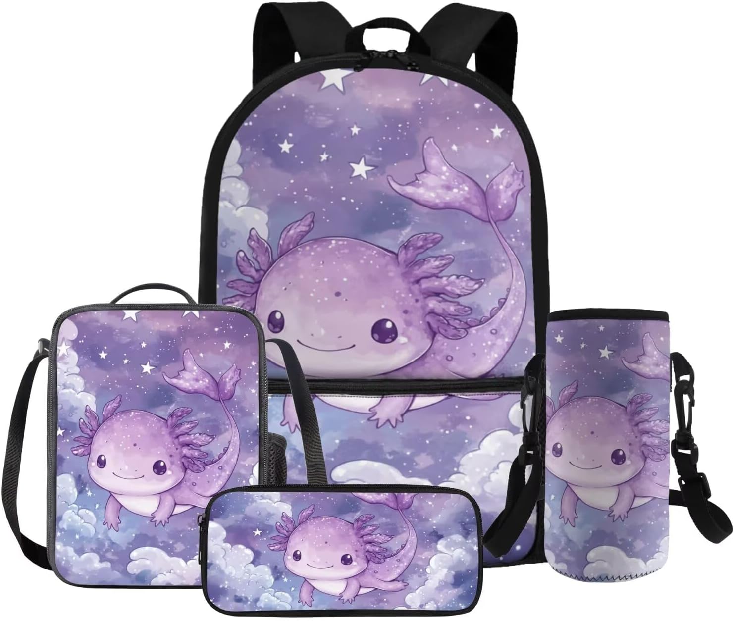 FOR U DESIGNS Axolotl Back Pack for Kids Kawaii Backpack for 5th Grade Girls Lunch Box Cute Girls Bookbag Set with Lunchbox Lightweight School Bag Set 4 Pcs - Image 16