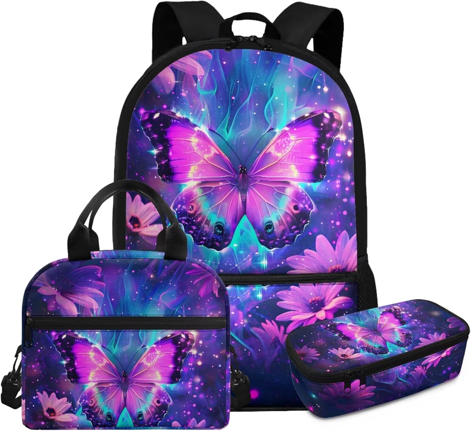 Glorowreny Cat Backpack for School Set of 3 Kawaii Sunflower Girls Bookbag Ages 6-8 with Lunch Box Portable Practical Insulated Lunch Bag Kids Girls Ideal for Daily Use - Image 12