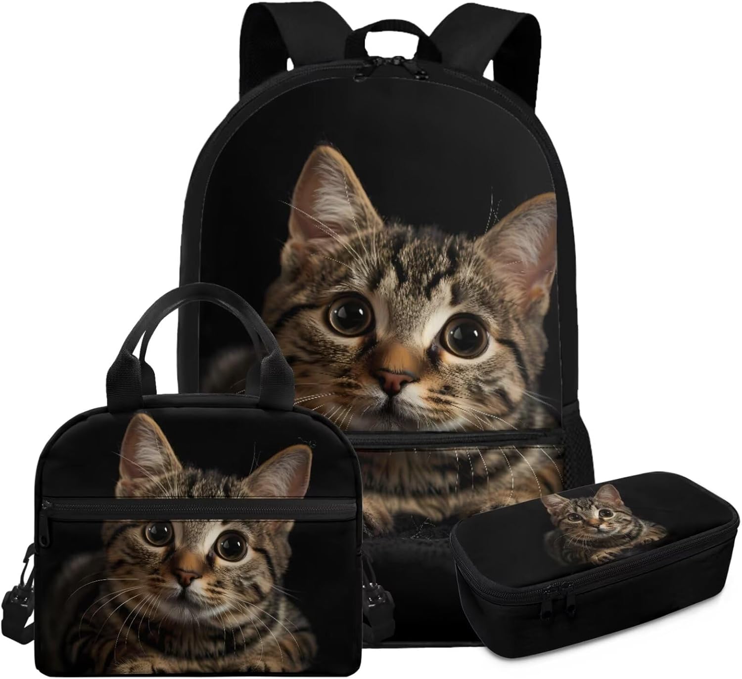 Glorowreny Cat Backpack for School Set of 3 Kawaii Sunflower Girls Bookbag Ages 6-8 with Lunch Box Portable Practical Insulated Lunch Bag Kids Girls Ideal for Daily Use - Image 26