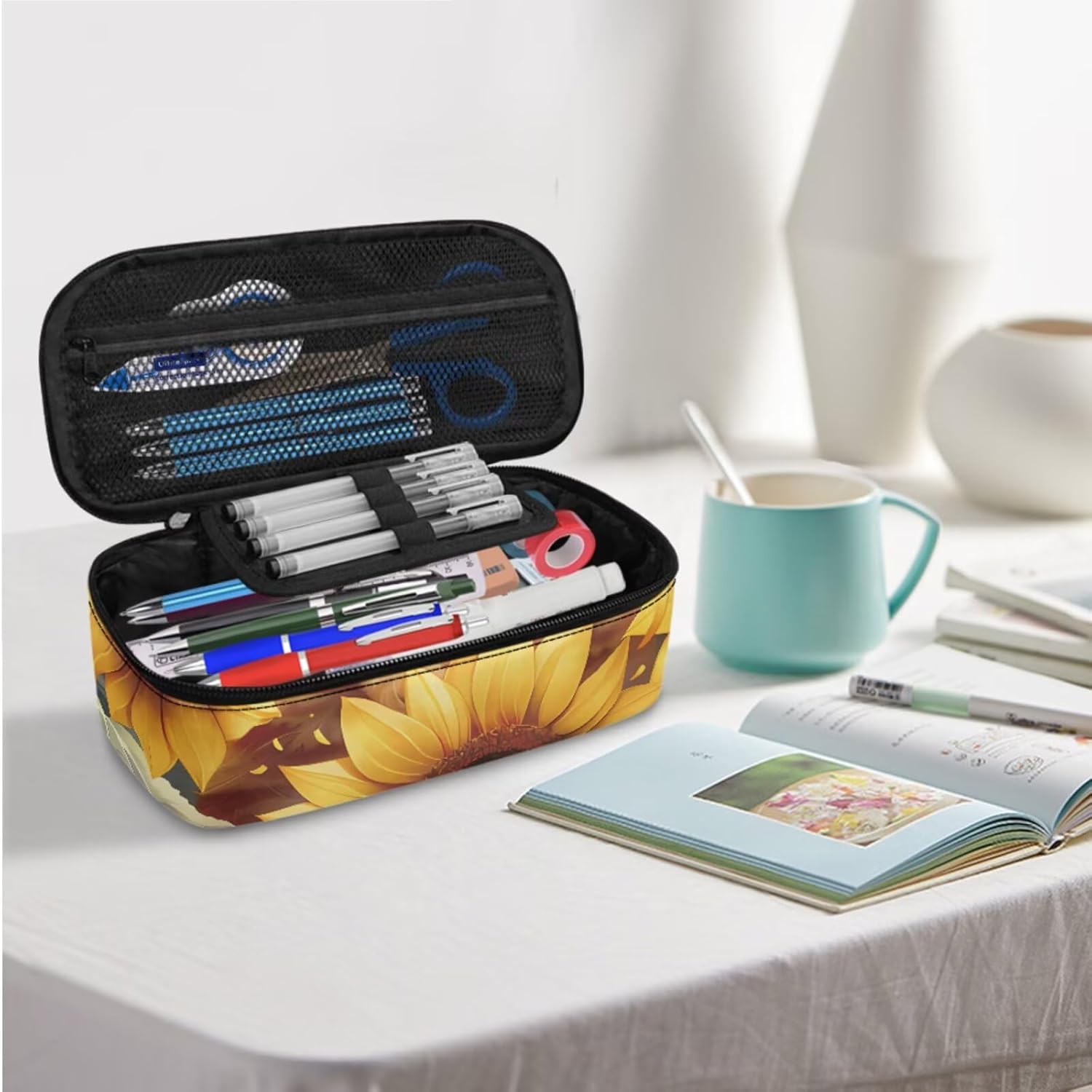 Glorowreny Cat Backpack for School Set of 3 Kawaii Sunflower Girls Bookbag Ages 6-8 with Lunch Box Portable Practical Insulated Lunch Bag Kids Girls Ideal for Daily Use - Image 7