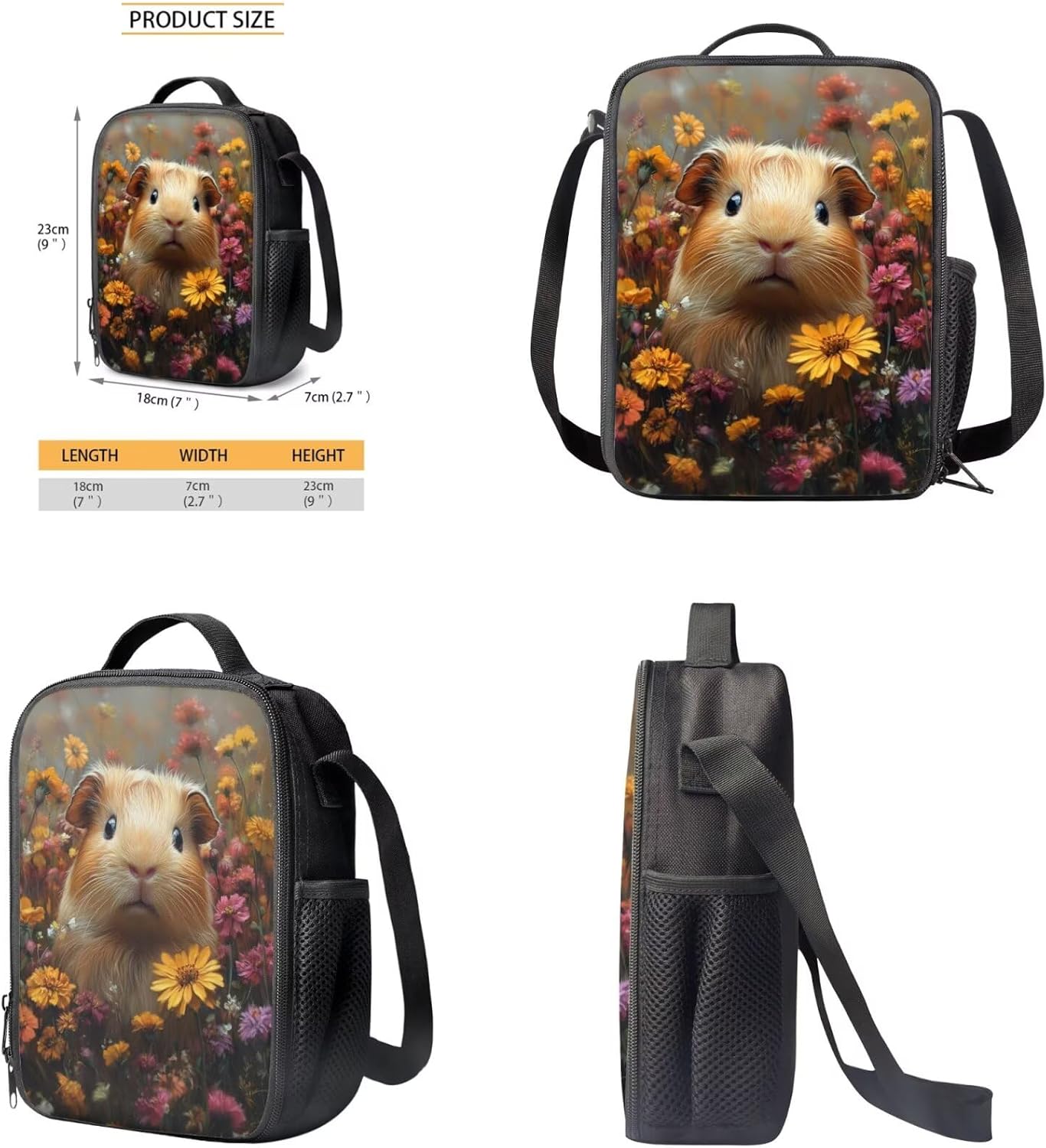 Glorowreny Cavy Girls Backpack with Lunch Box 8-10 Kawaii Animal Cute Bookbag for Teen Girls Preppy Set of 4 17 Inch Daisy Floral Lunchbag with Shoulder Strap Kids for Camping - Image 5